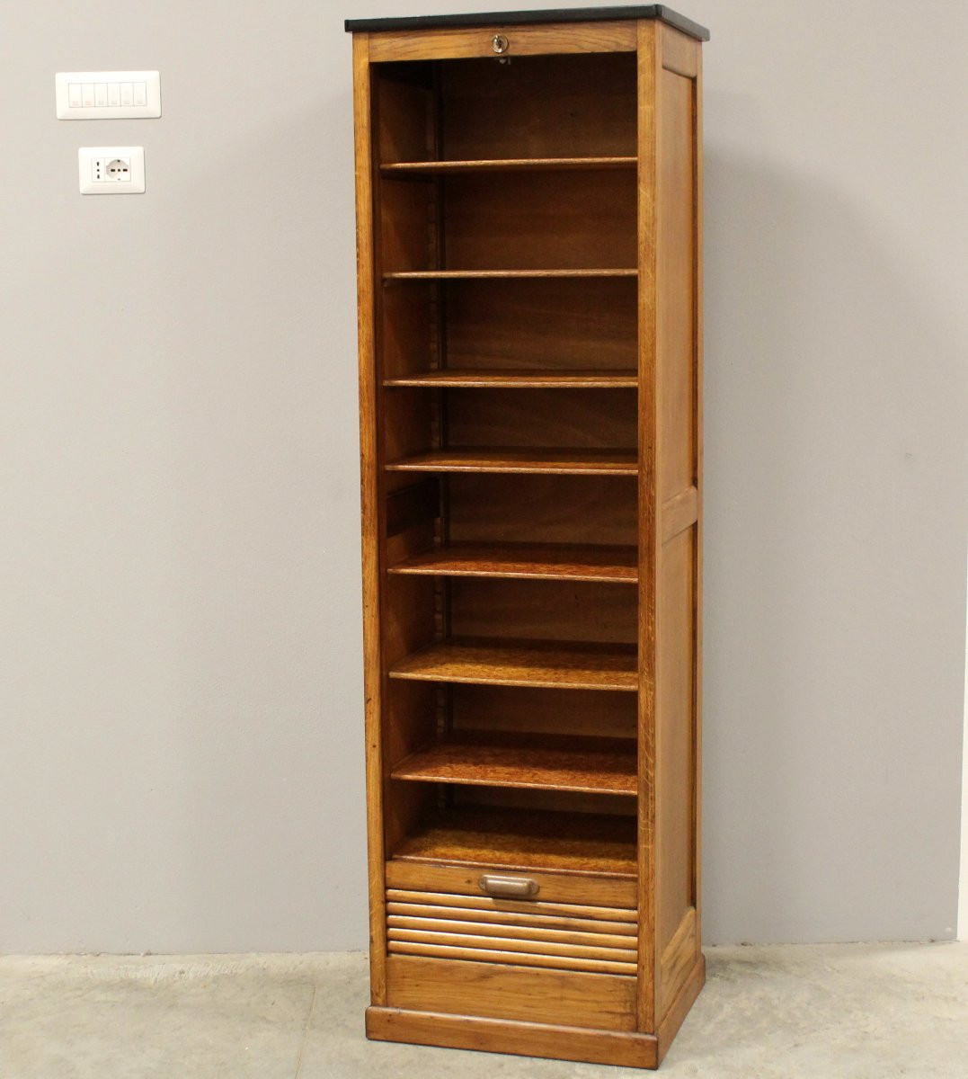 Antique Binder Rolling Curtain Filing Cabinet In Oak-photo-2