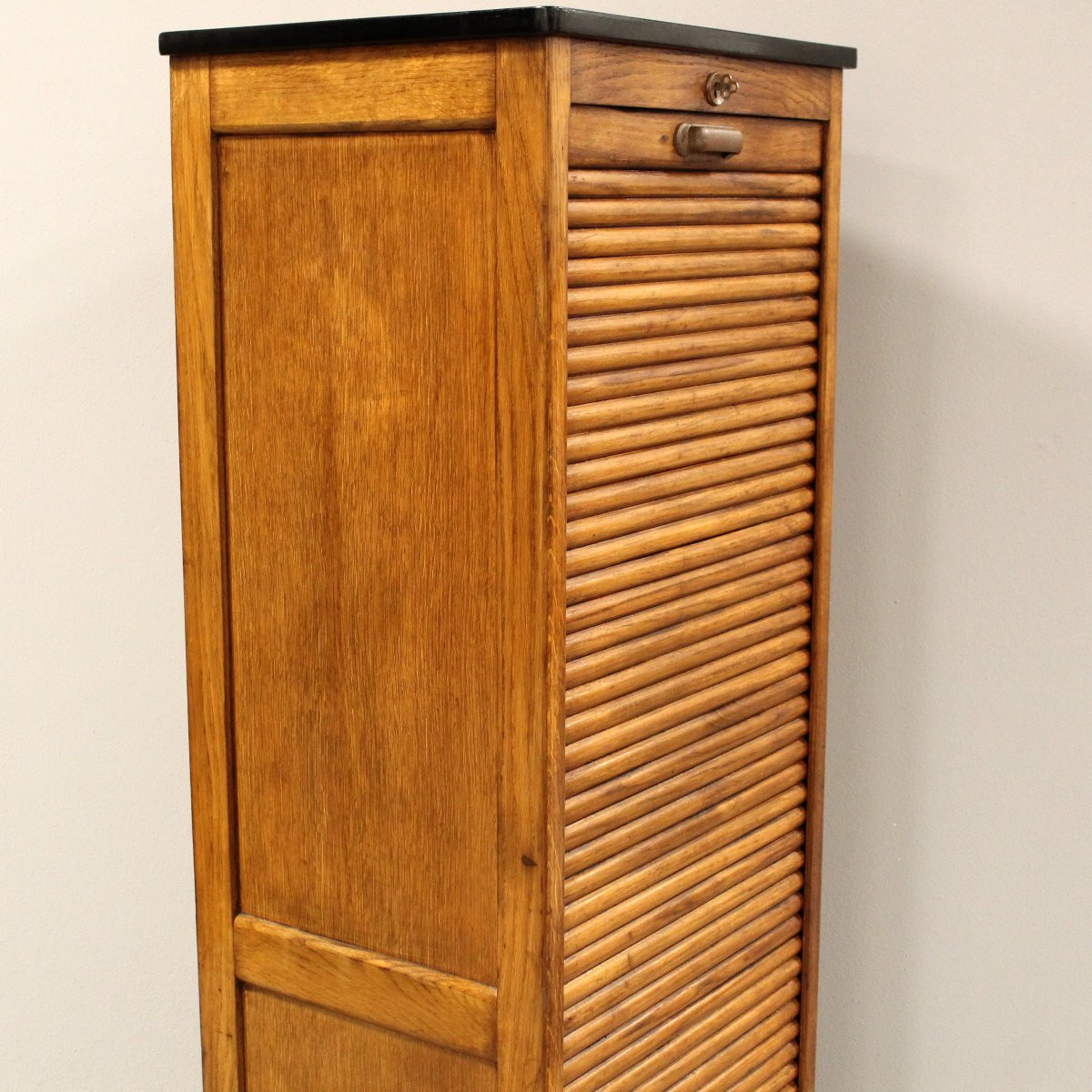 Antique Binder Rolling Curtain Filing Cabinet In Oak-photo-3