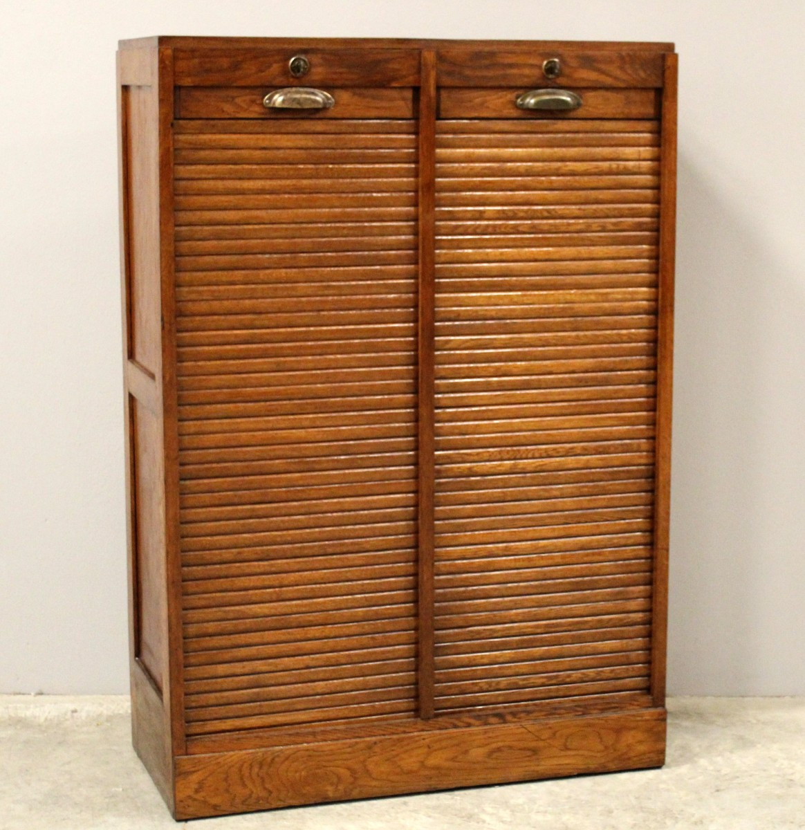 Antique Binder Rolling Curtain Filing Cabinet In Oak