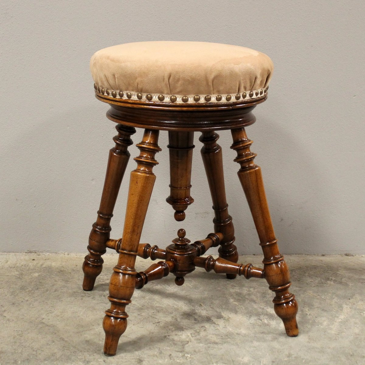 Antique Piano Stool In Walnut - 19th -photo-2