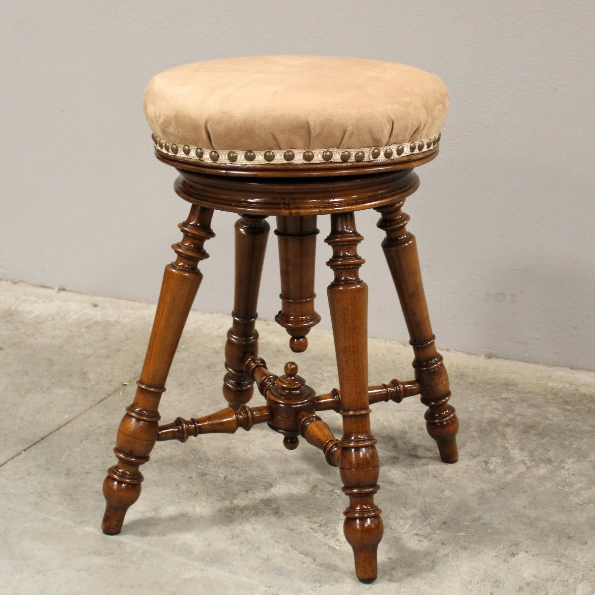 Antique Piano Stool In Walnut - 19th -photo-3