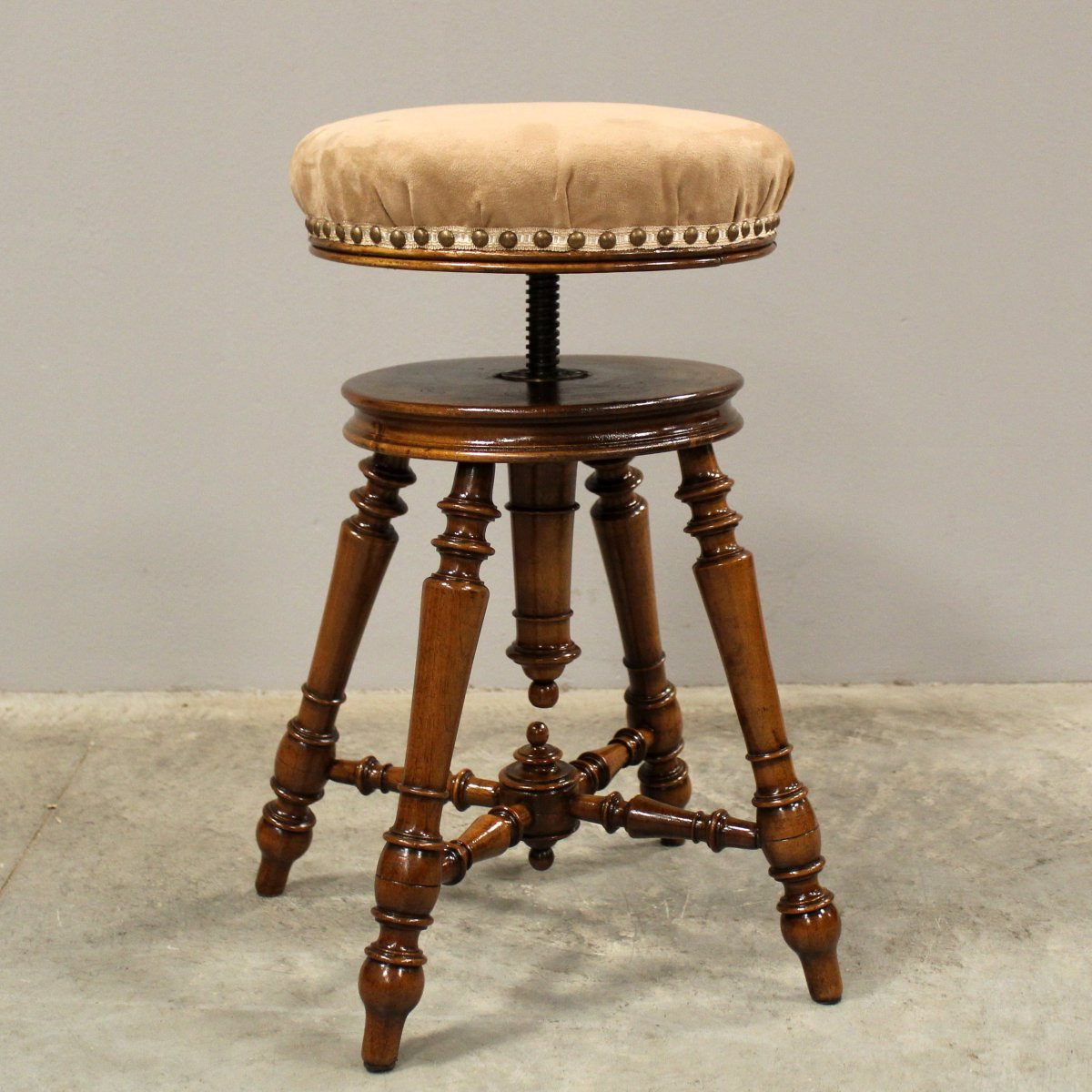 Antique Piano Stool In Walnut - 19th -photo-4