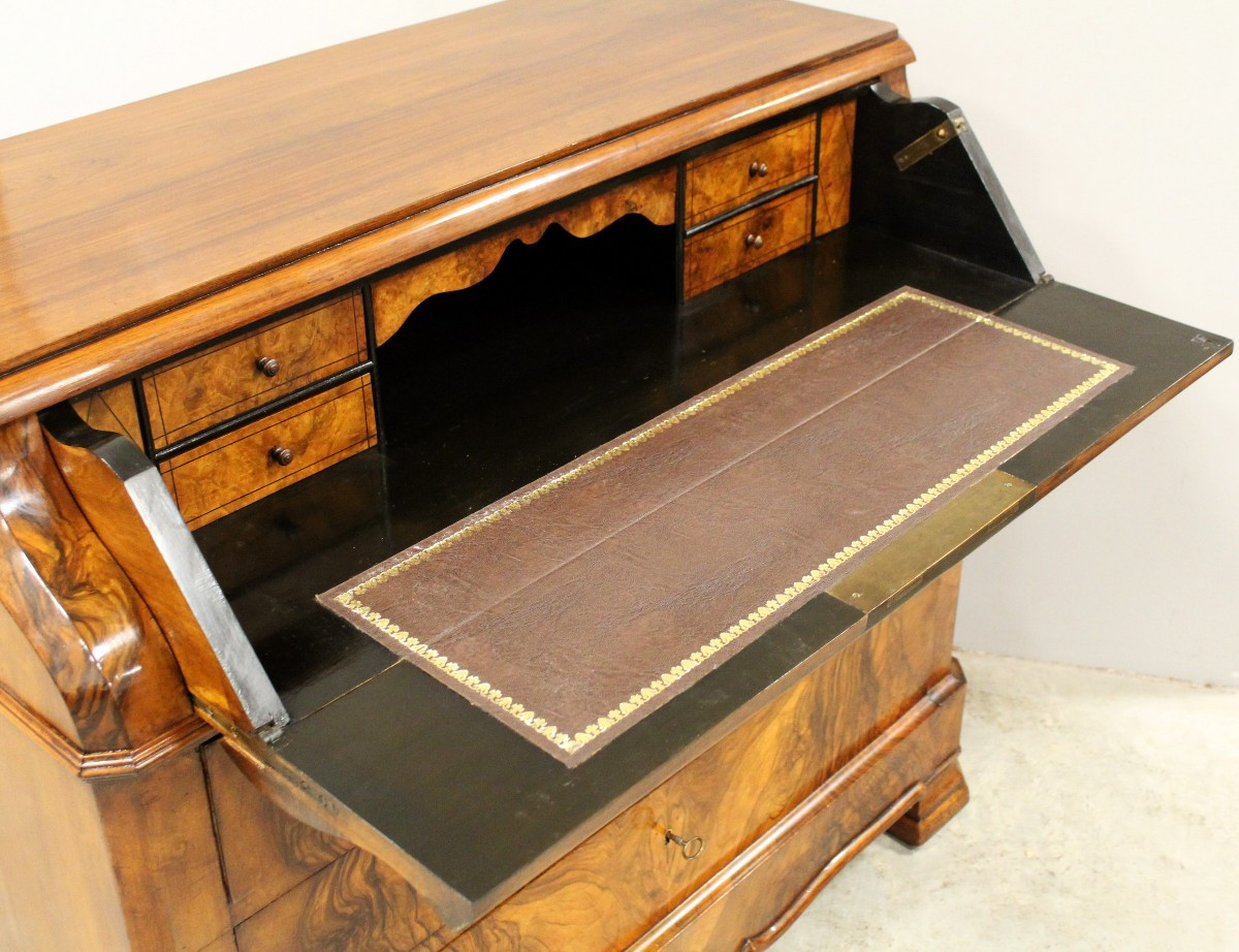 Ancien commode bureau de pente d'époque Louis Philippe en noyer - 19ème-photo-7