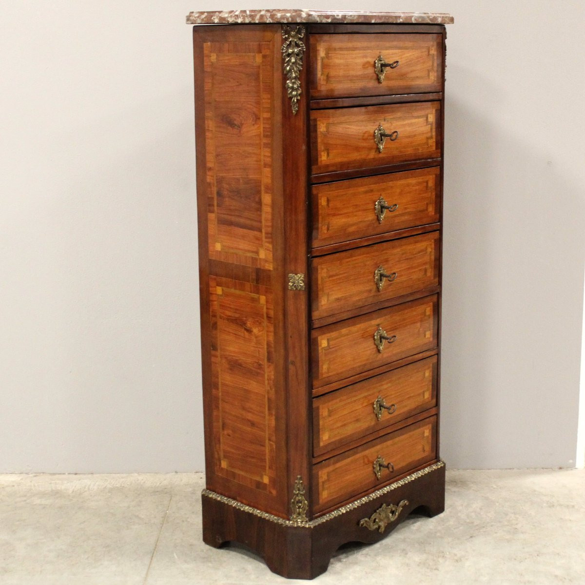 Antique Napoleon III Weekly Chest Of Drawers In Marquetry - 19th-photo-2