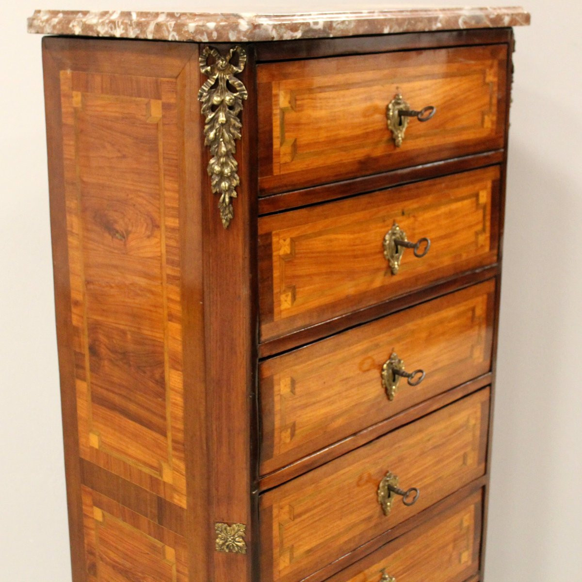 Antique Napoleon III Weekly Chest Of Drawers In Marquetry - 19th-photo-2