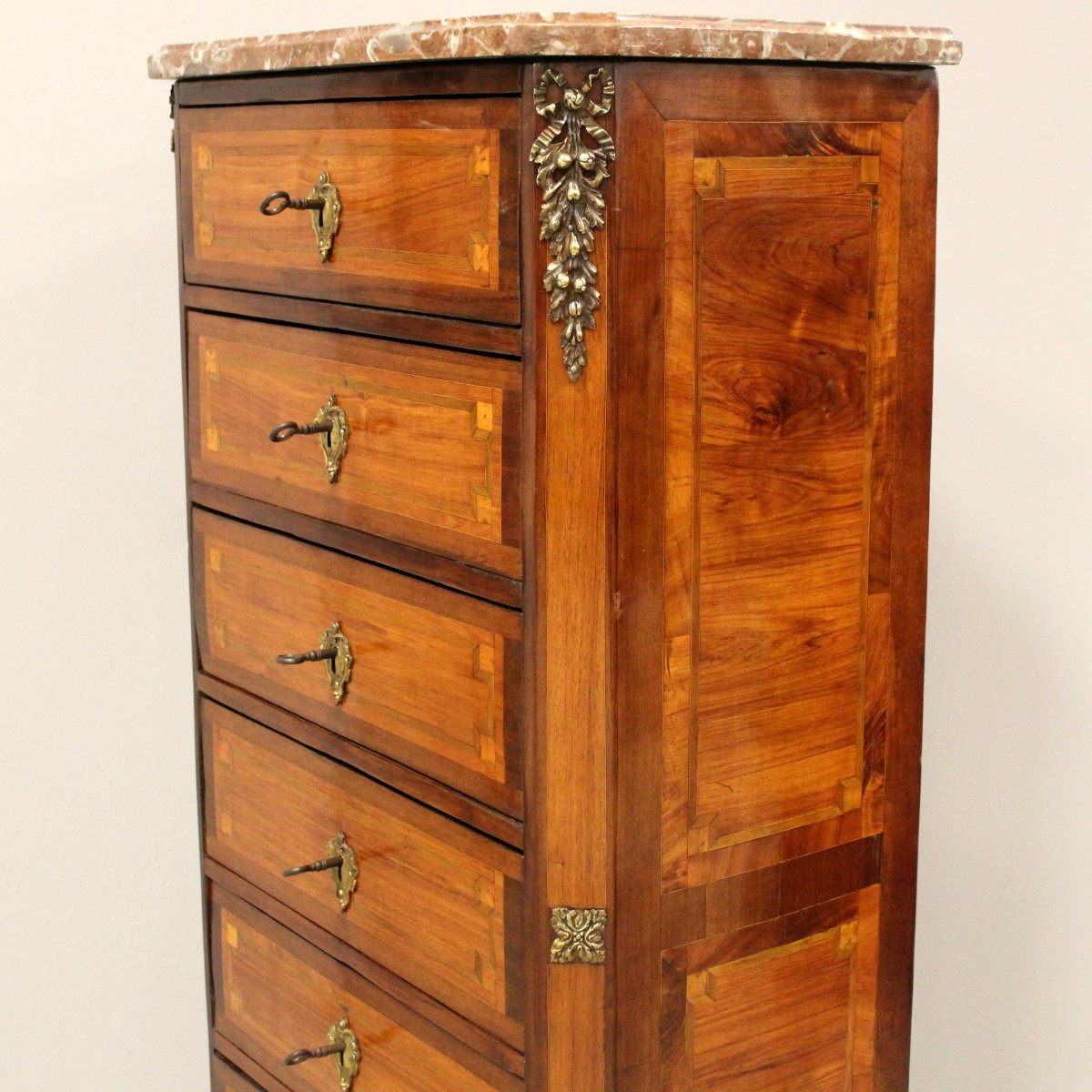 Antique Napoleon III Weekly Chest Of Drawers In Marquetry - 19th-photo-3