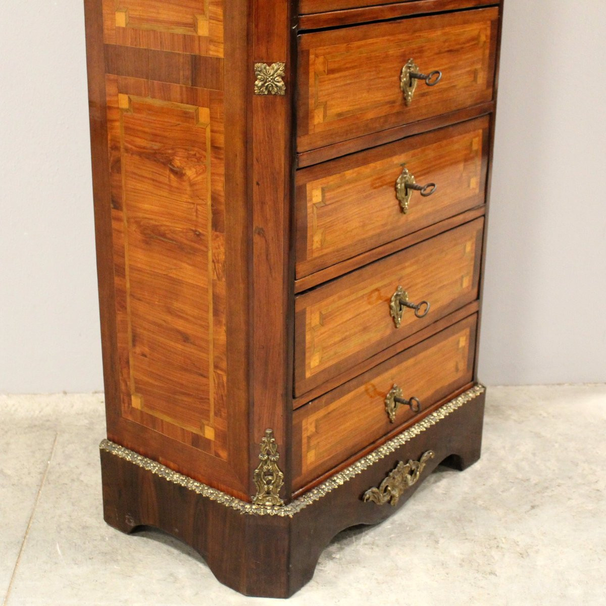 Antique Napoleon III Weekly Chest Of Drawers In Marquetry - 19th-photo-4