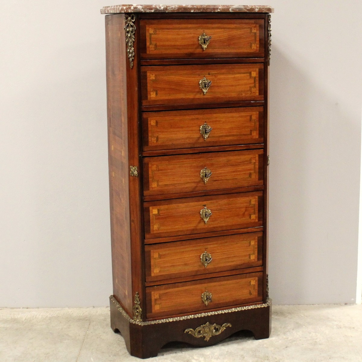 Antique Napoleon III Weekly Chest Of Drawers In Marquetry - 19th