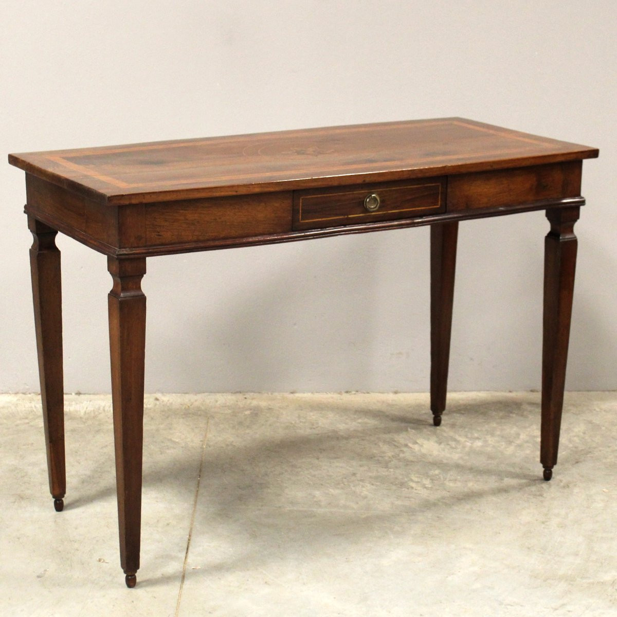 Antique Louis XVI Table Writing Desk Console In Walnut In Marquetry - Italy 18th-photo-2