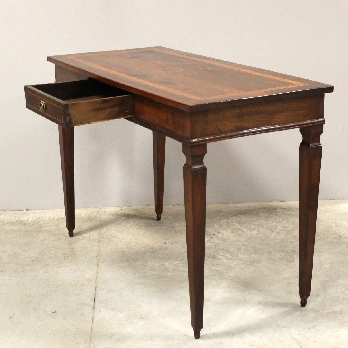 Antique Louis XVI Table Writing Desk Console In Walnut In Marquetry - Italy 18th-photo-1