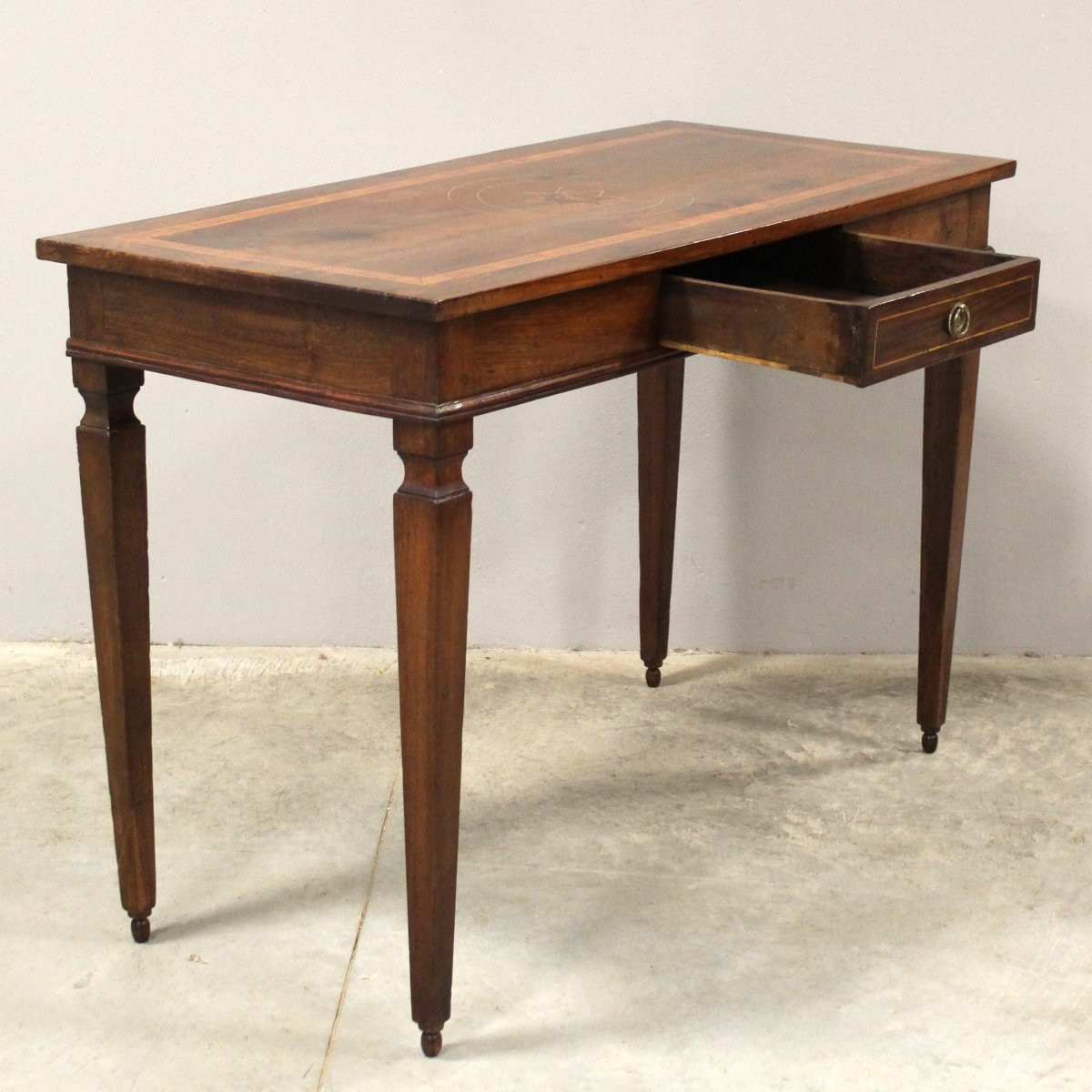 Antique Louis XVI Table Writing Desk Console In Walnut In Marquetry - Italy 18th-photo-2