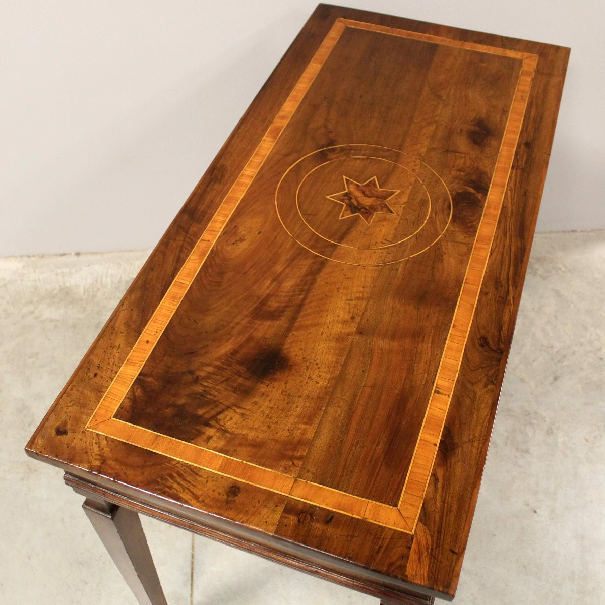Antique Louis XVI Table Writing Desk Console In Walnut In Marquetry - Italy 18th-photo-3