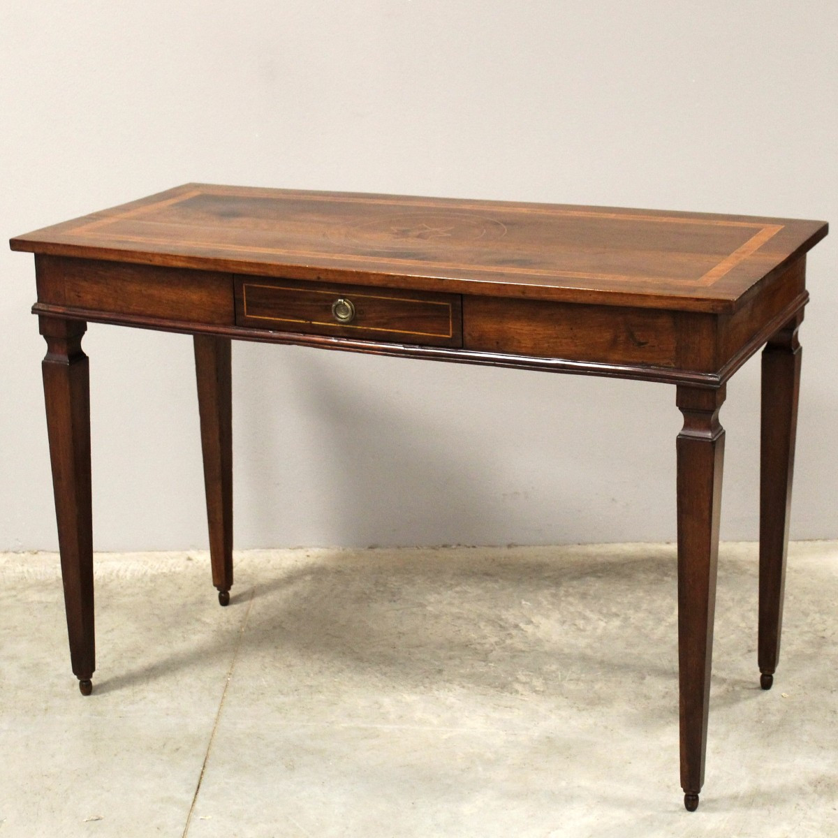 Antique Louis XVI Table Writing Desk Console In Walnut In Marquetry - Italy 18th
