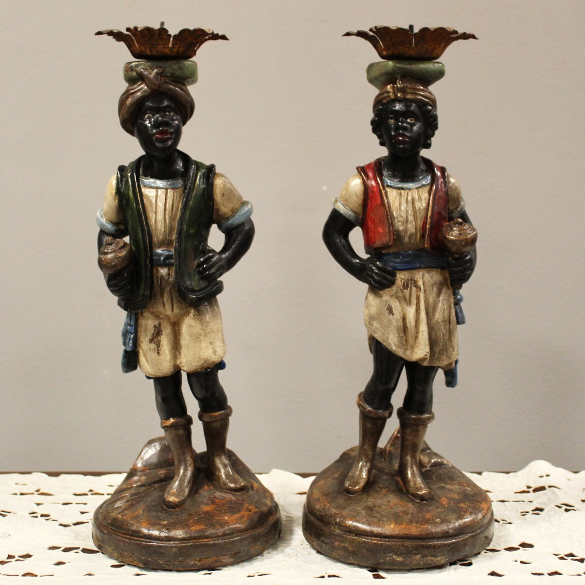 Ancien paire de "Mori" Vénitiens bougeoirs chandeliers - Italie 19ème