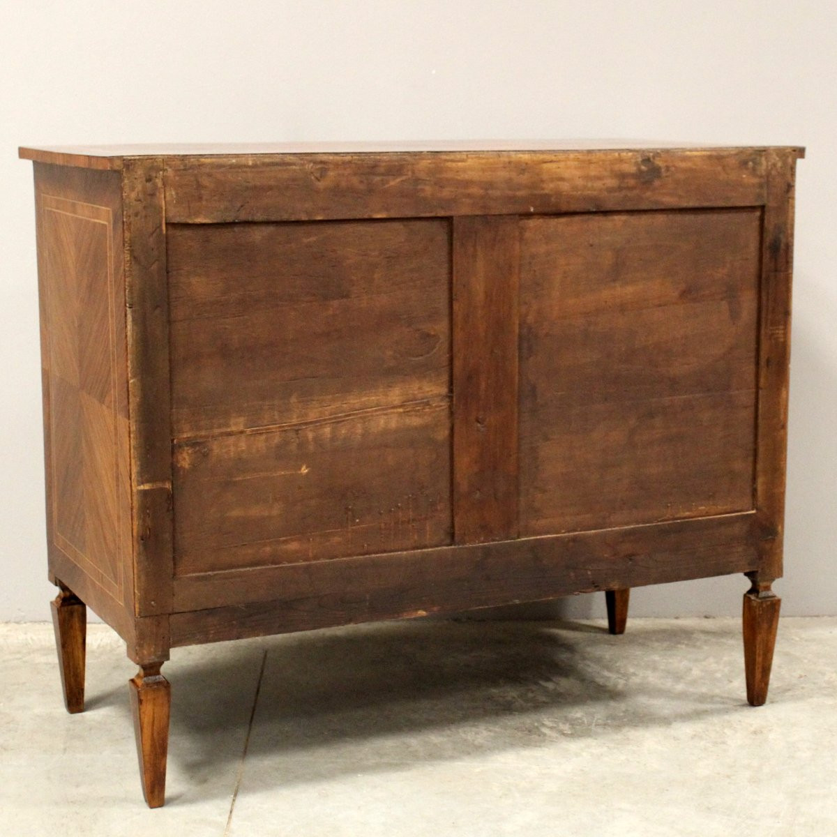 Ancien commode Louis XVI en noyer et marqueterie - Italie 19ème-photo-7