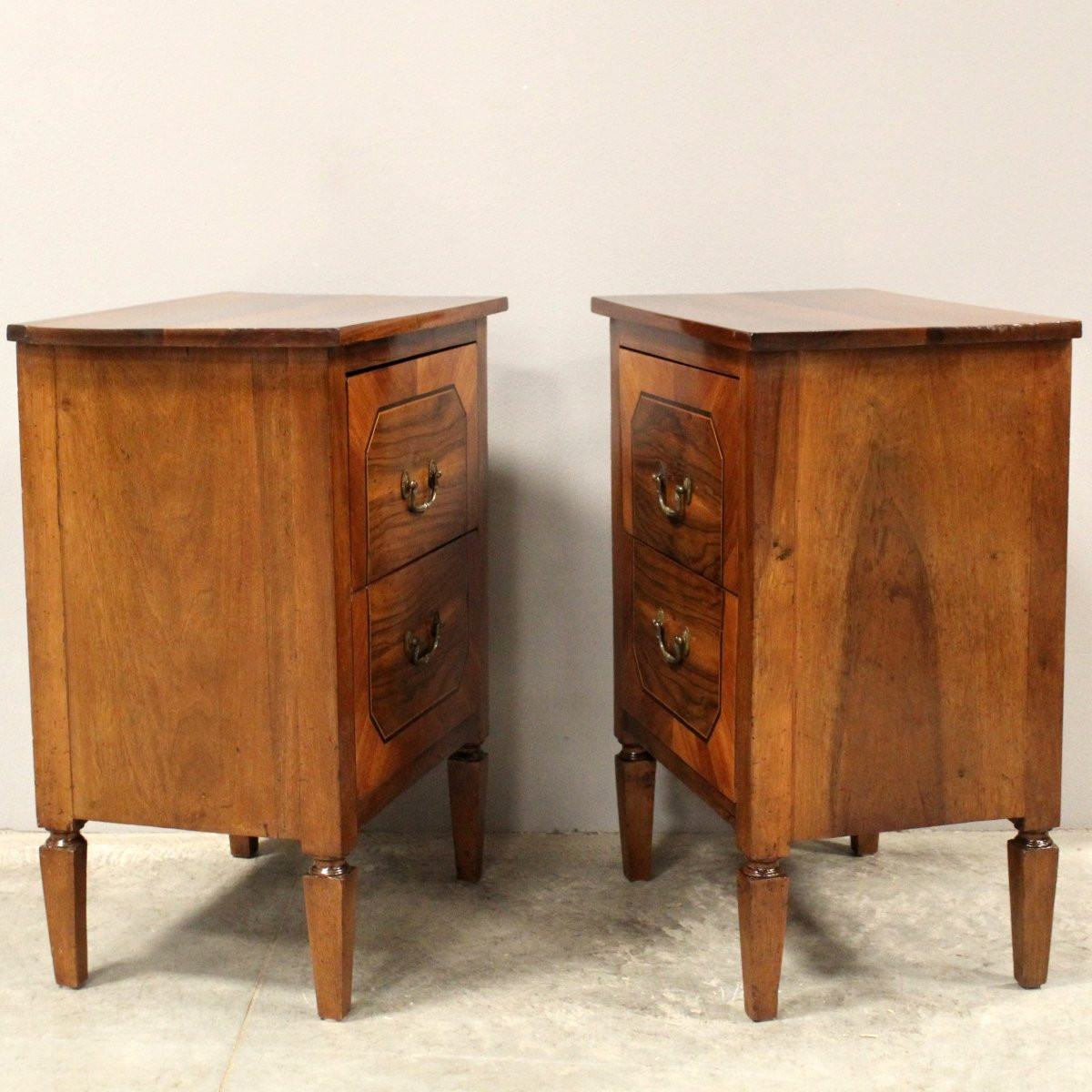 Antique Pair Of Louis XVI Bedsides Nightstands Tables In Walnut And Marquetry - Italy 18th-photo-4