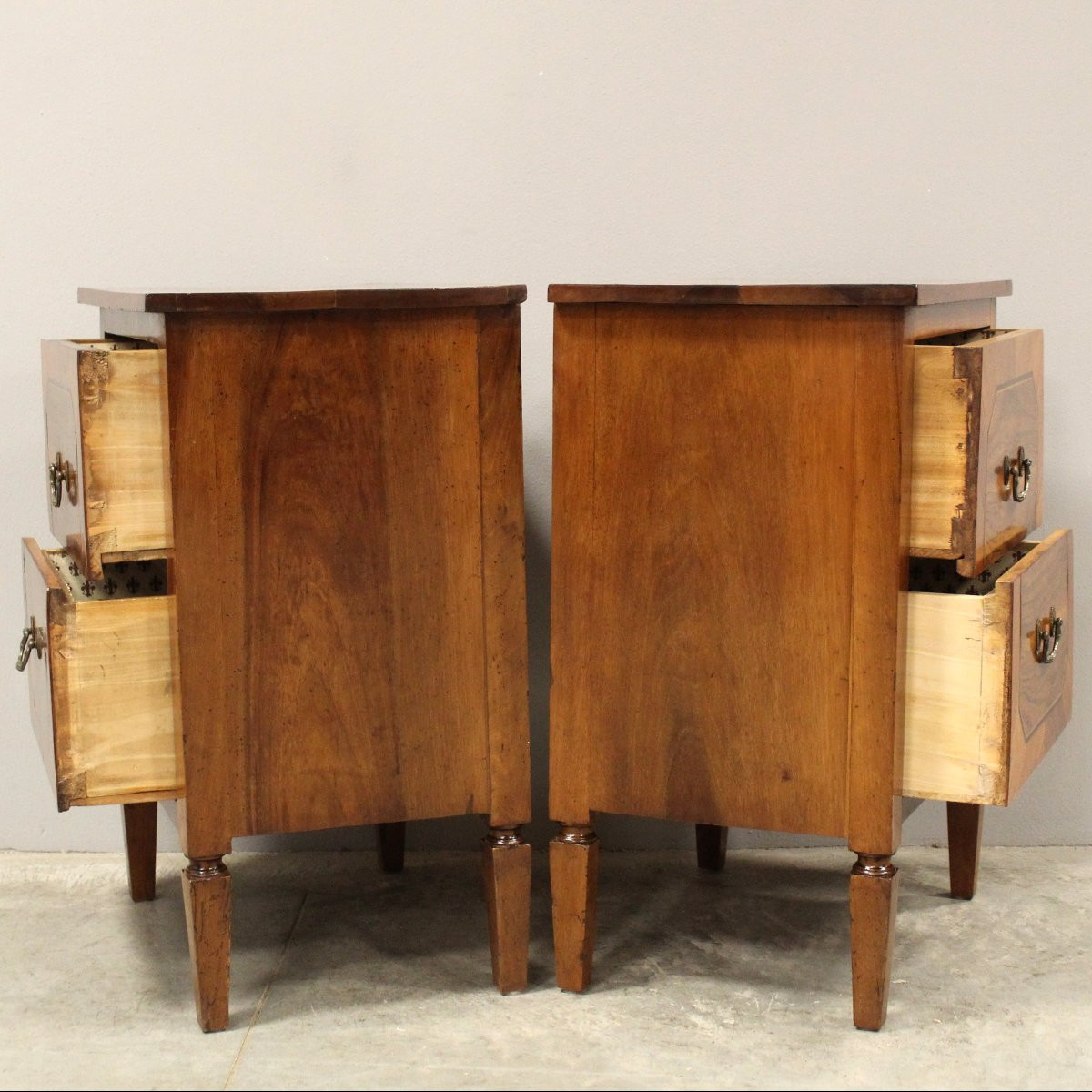 Antique Pair Of Louis XVI Bedsides Nightstands Tables In Walnut And Marquetry - Italy 18th-photo-2
