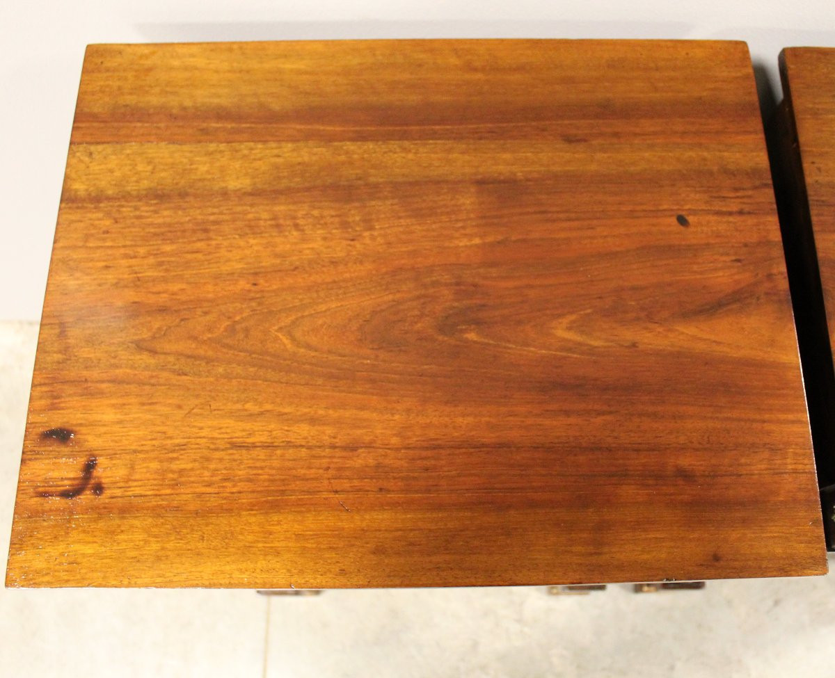 Ancien paire de tables de chevets d'époque Empire en noyer - Italie 19ème-photo-5