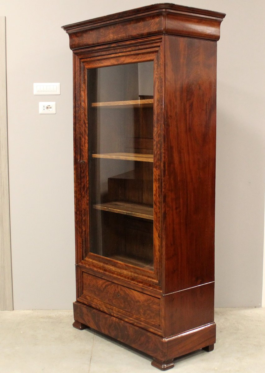 Antique Louis Philippe Showcase Cabinet Bookcase In Mahogany - 19th-photo-3