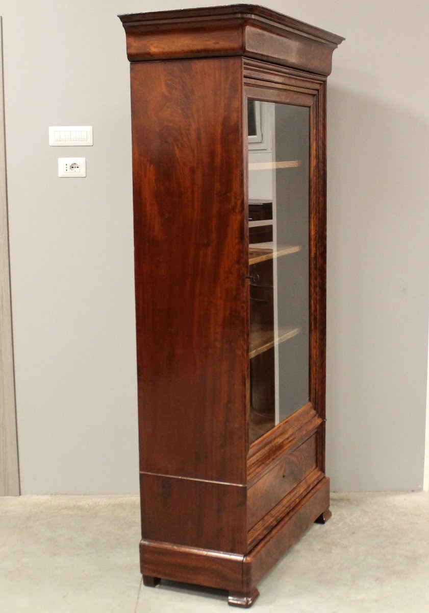 Antique Louis Philippe Showcase Cabinet Bookcase In Mahogany - 19th-photo-4