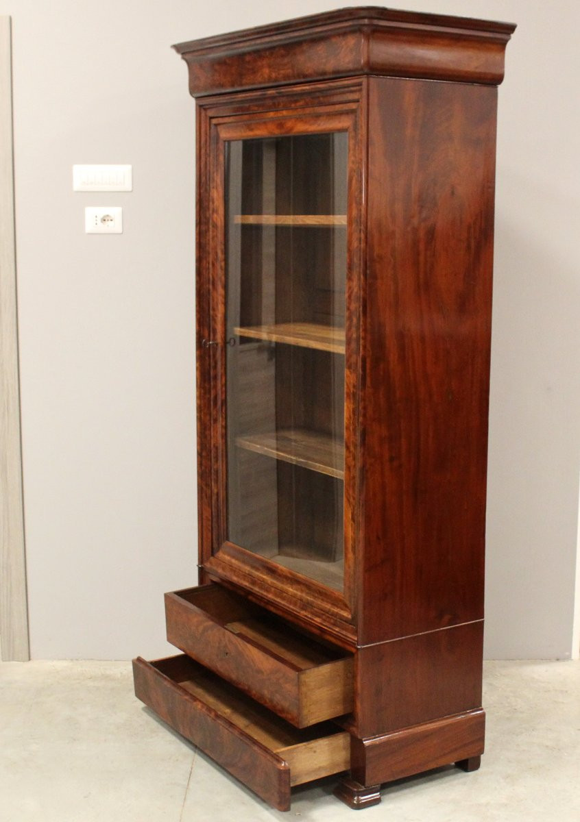 Antique Louis Philippe Showcase Cabinet Bookcase In Mahogany - 19th-photo-1