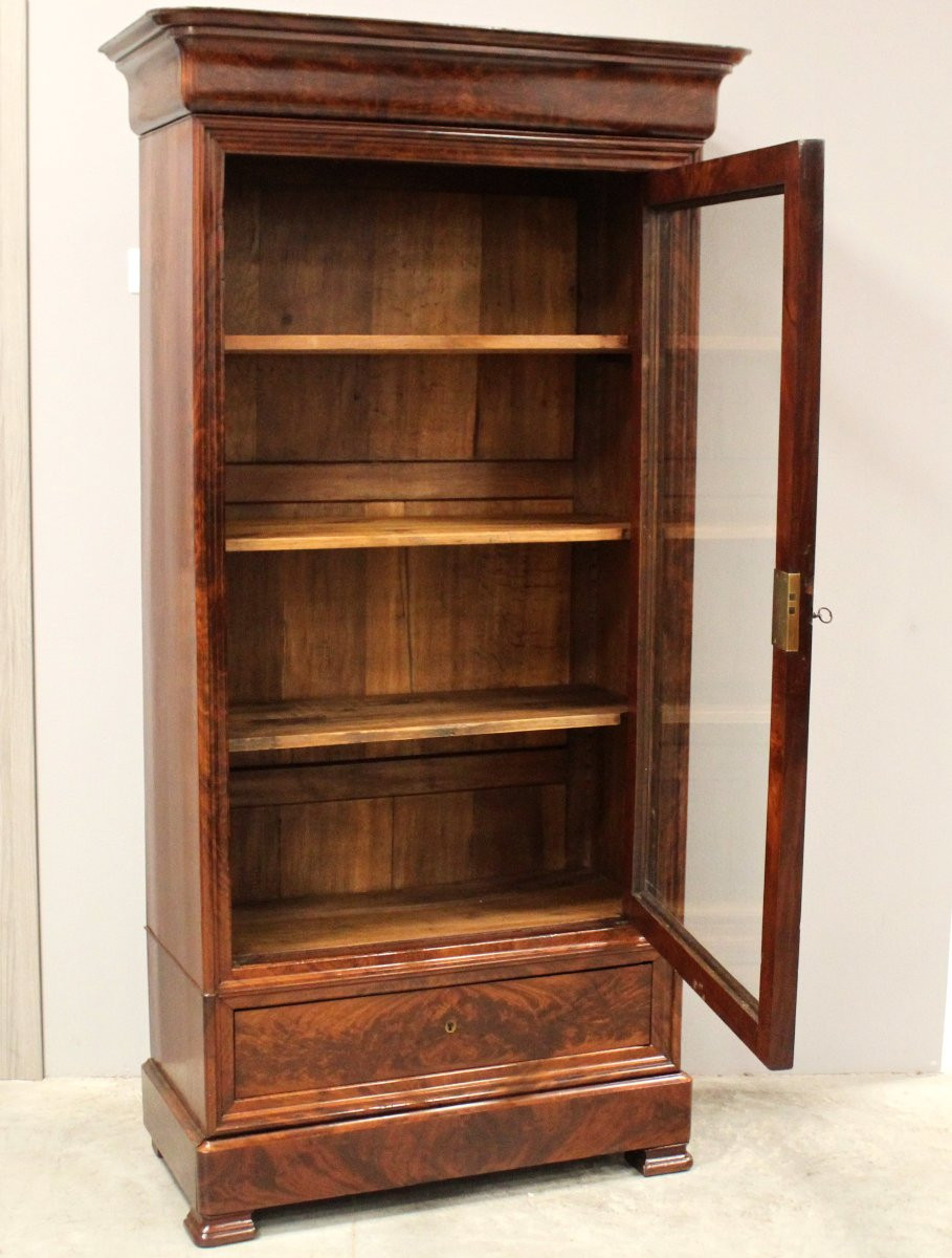 Antique Louis Philippe Showcase Cabinet Bookcase In Mahogany - 19th-photo-2