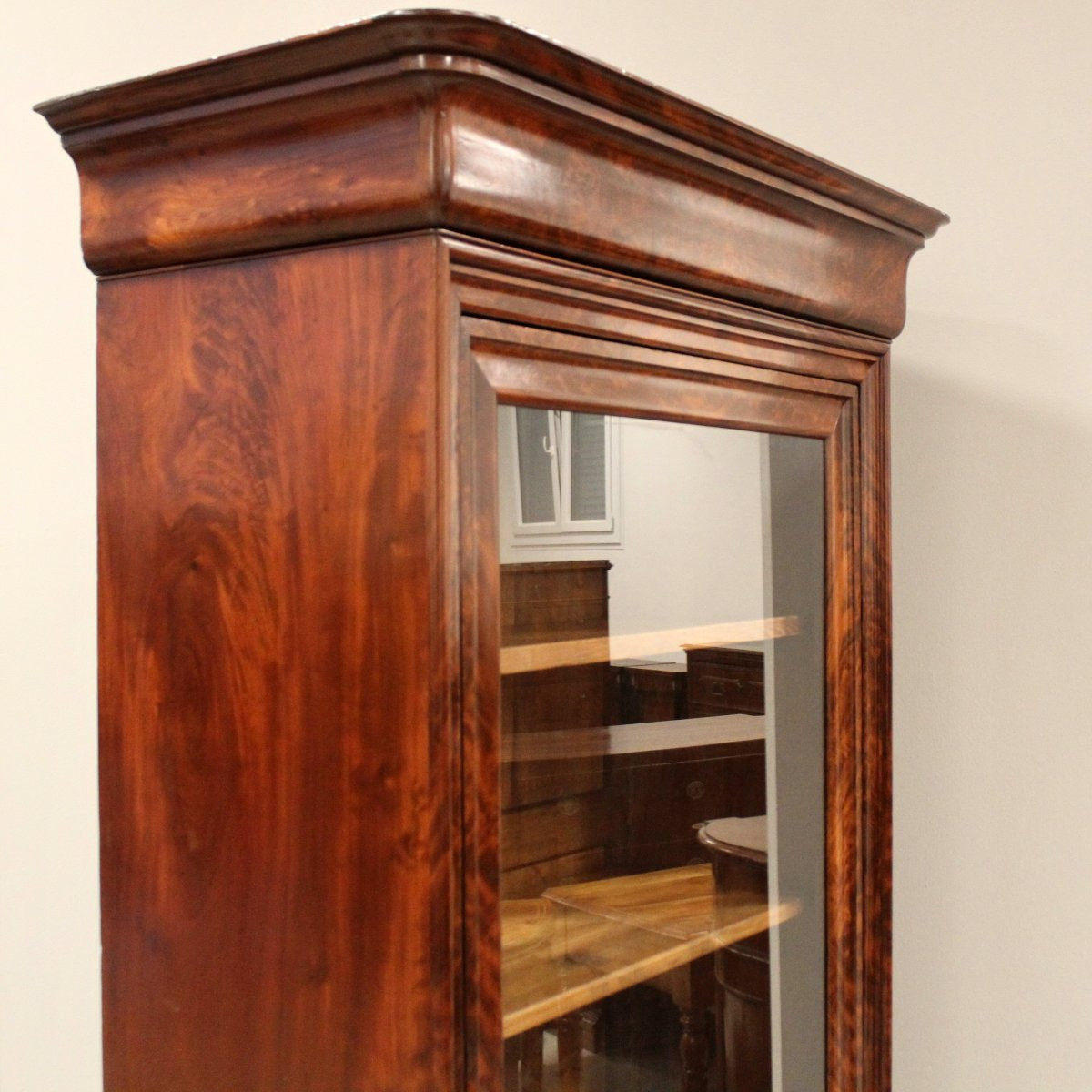Antique Louis Philippe Showcase Cabinet Bookcase In Mahogany - 19th-photo-3