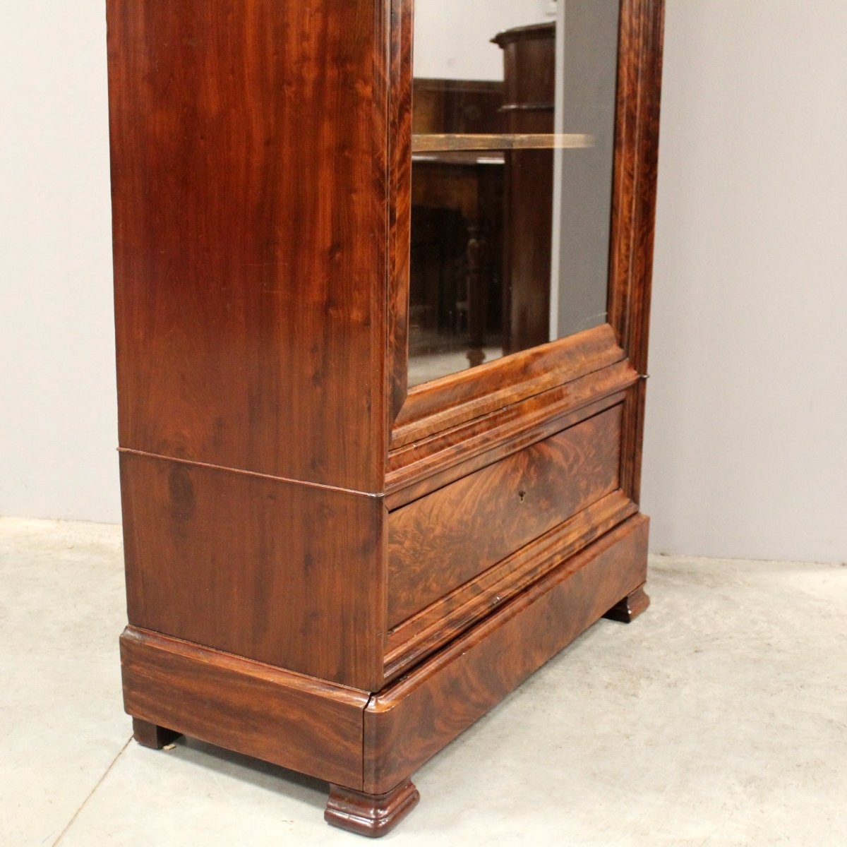 Antique Louis Philippe Showcase Cabinet Bookcase In Mahogany - 19th-photo-5