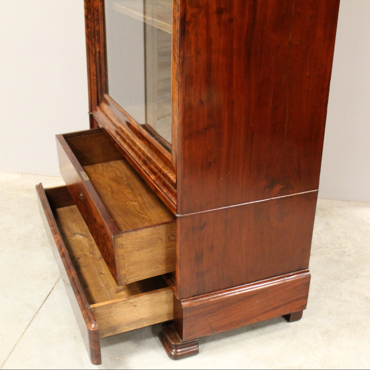 Antique Louis Philippe Showcase Cabinet Bookcase In Mahogany - 19th-photo-6
