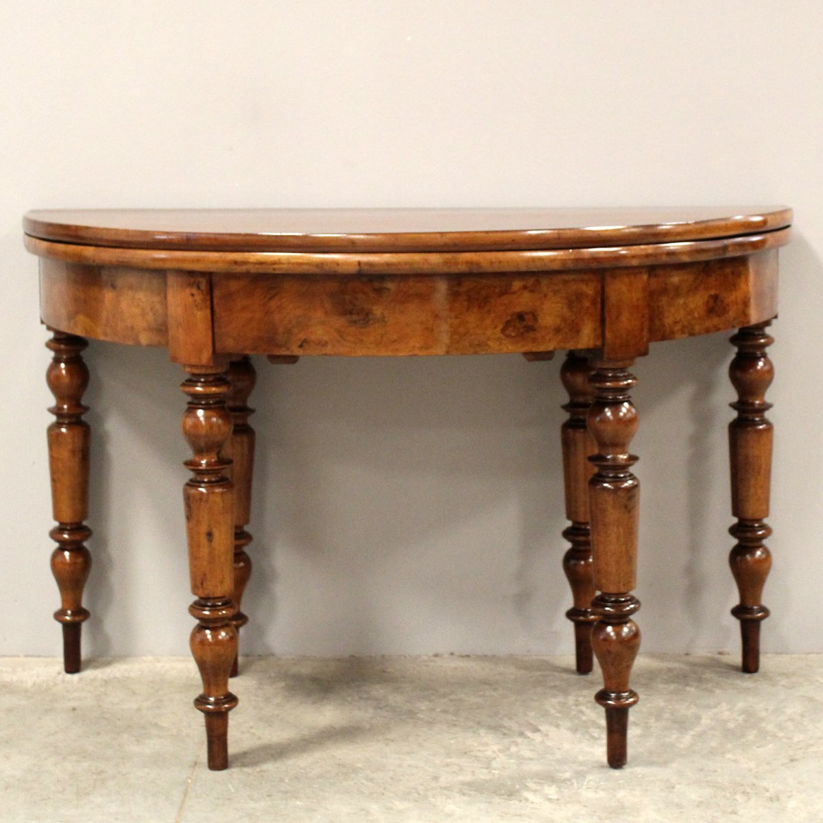 Ancien table console demi-lune d'époque Louis Philippe en noyer - 19ème -photo-3