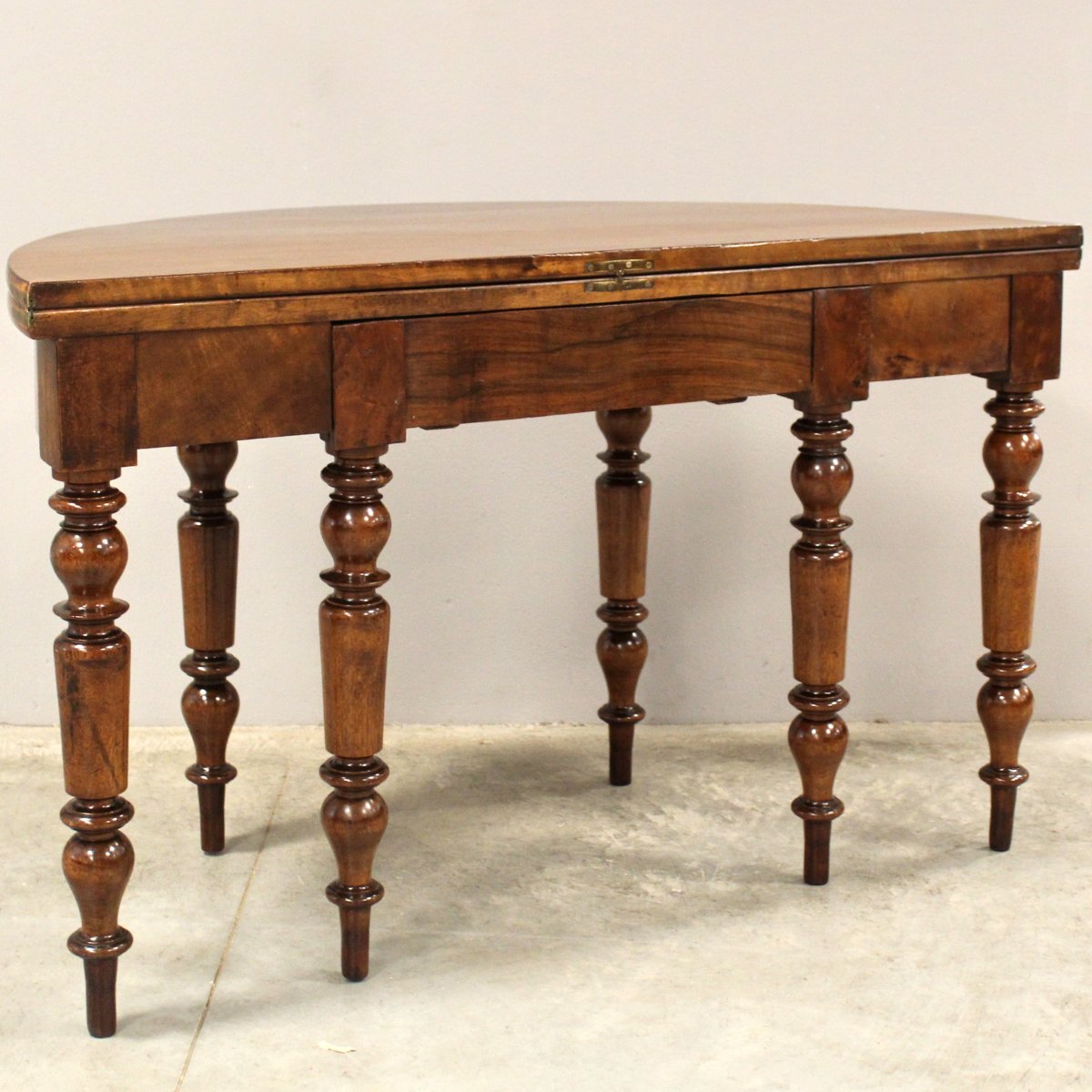 Ancien table console demi-lune d'époque Louis Philippe en noyer - 19ème -photo-3
