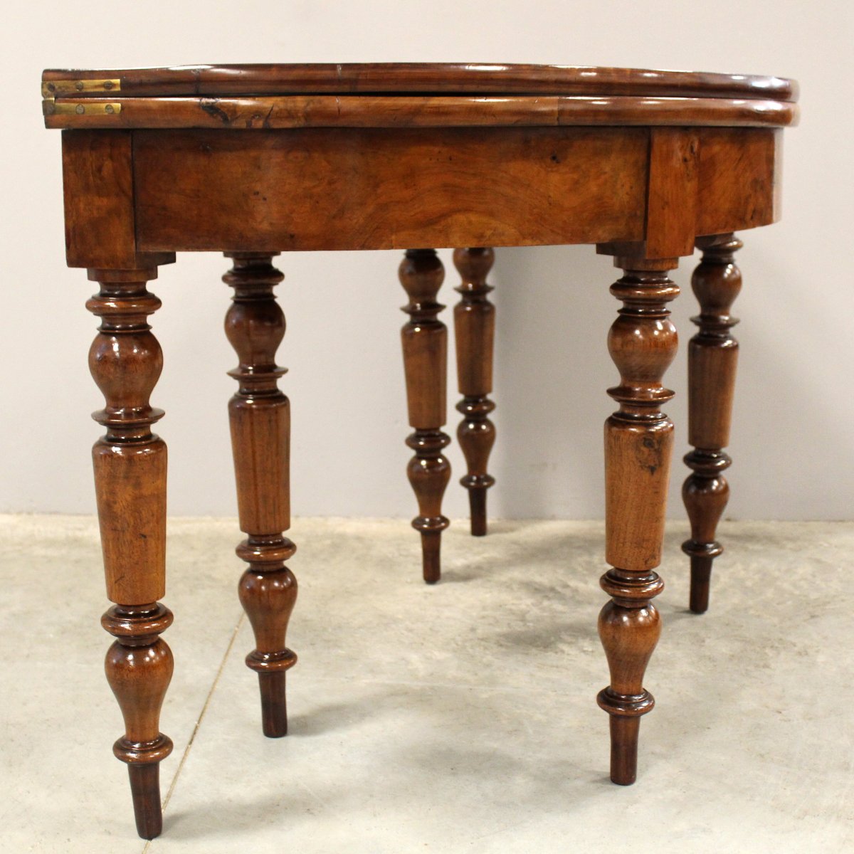 Ancien table console demi-lune d'époque Louis Philippe en noyer - 19ème -photo-4