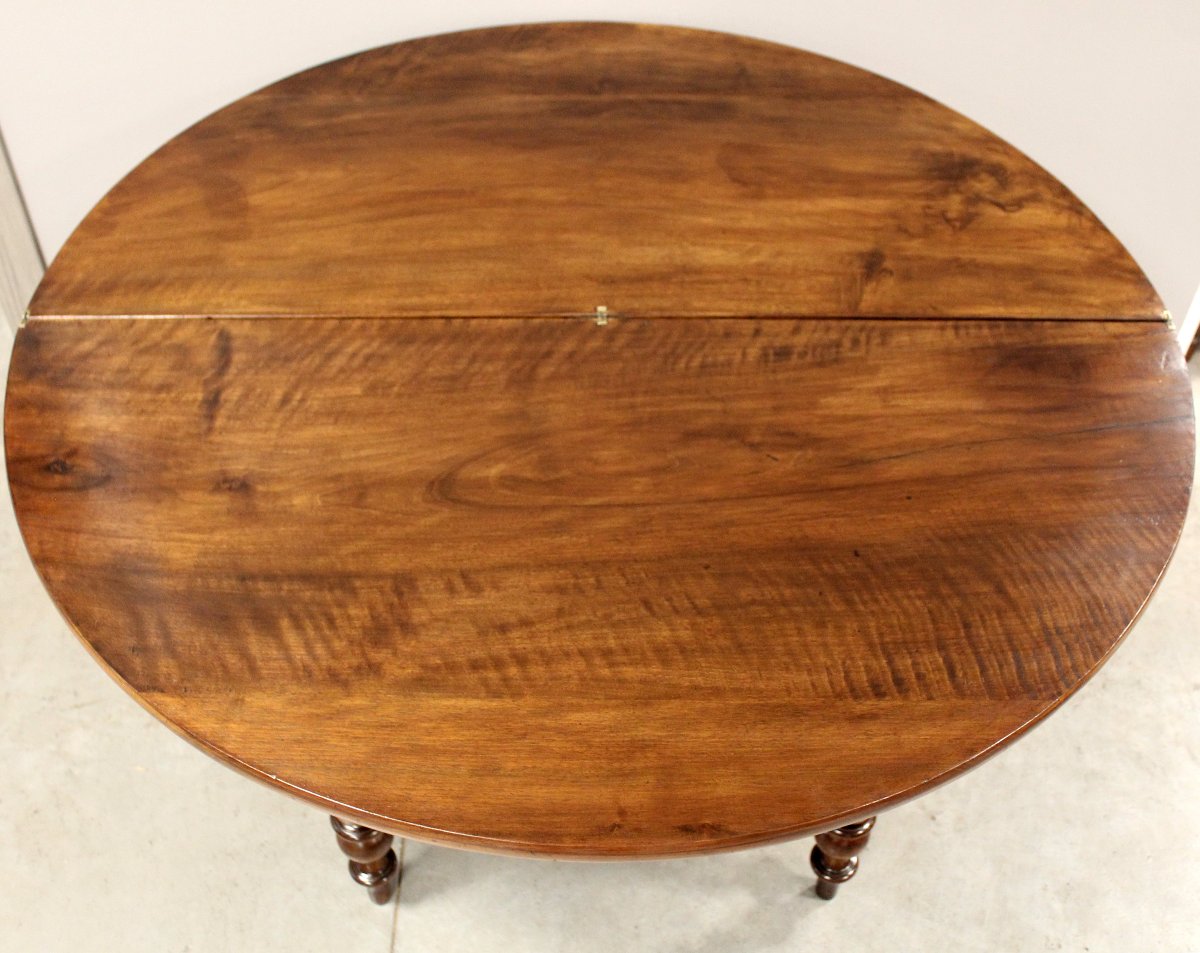 Ancien table console demi-lune d'époque Louis Philippe en noyer - 19ème -photo-8