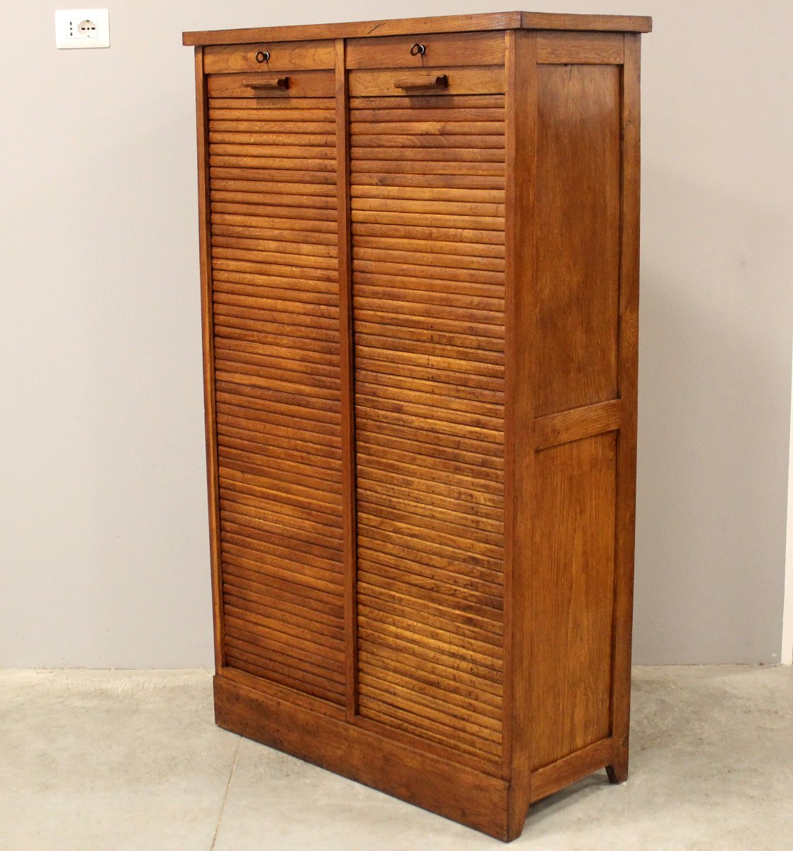 Antique Binder Rolling Curtain Filing Cabinet In Oak-photo-4