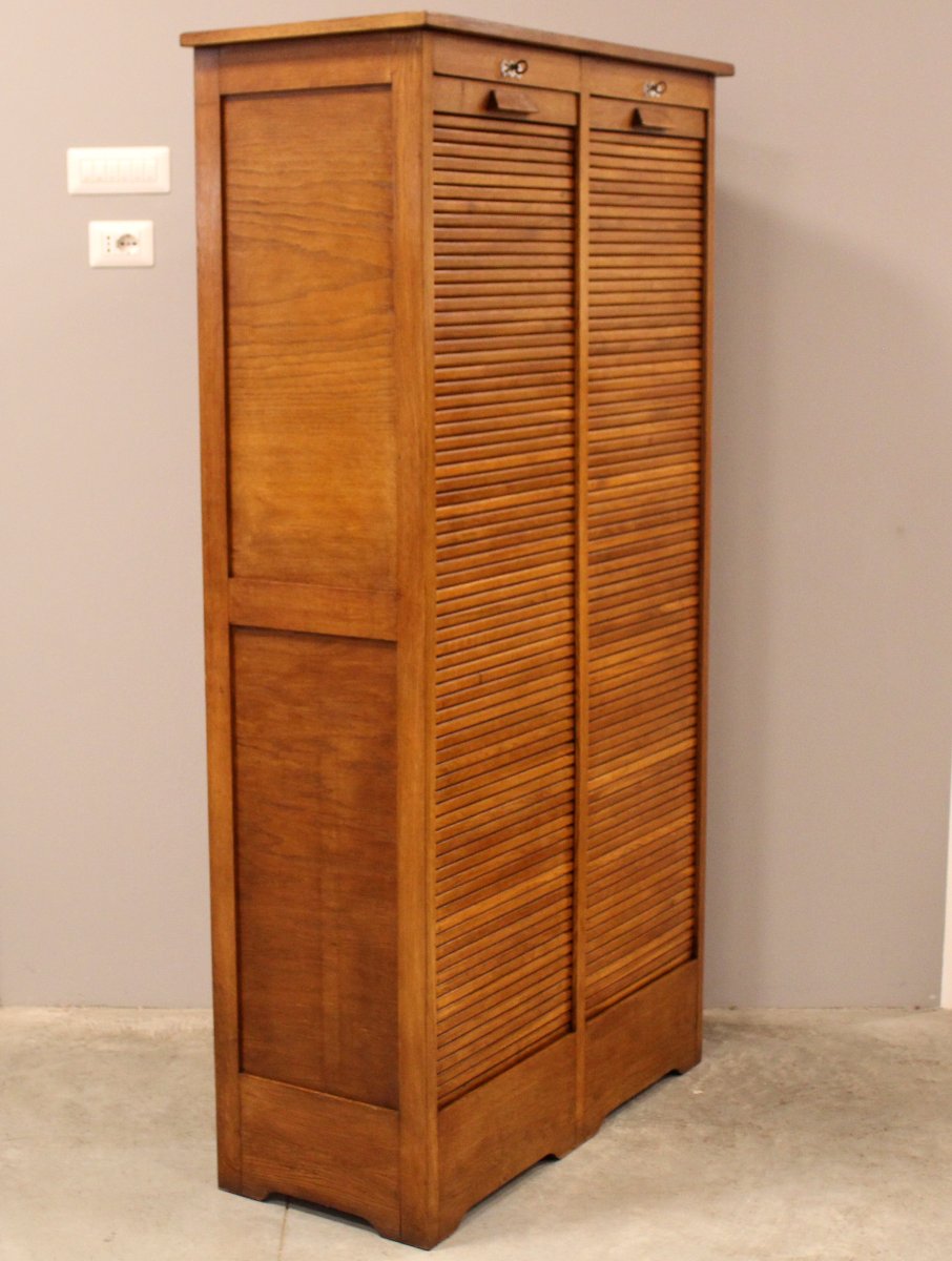 Antique Binder Rolling Curtain Filing Cabinet In Oak-photo-3