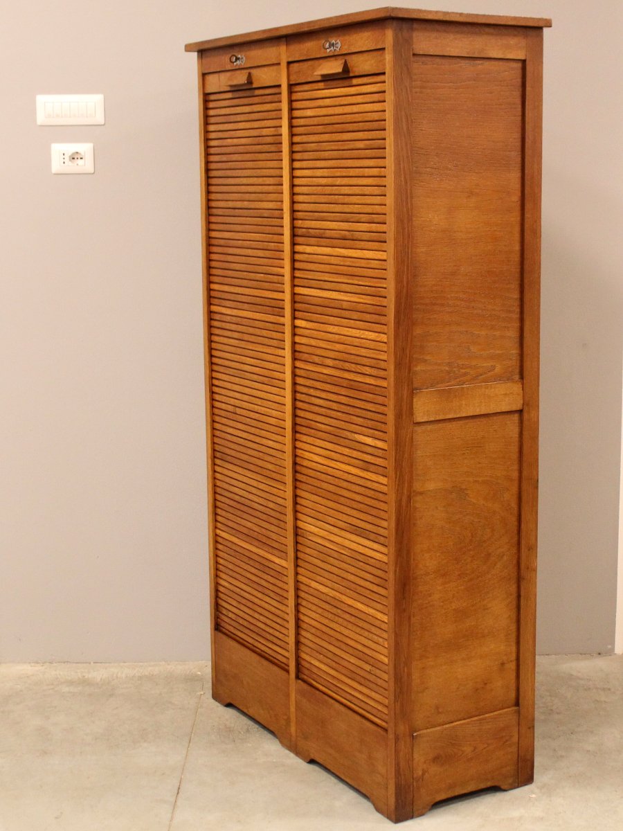 Antique Binder Rolling Curtain Filing Cabinet In Oak-photo-4