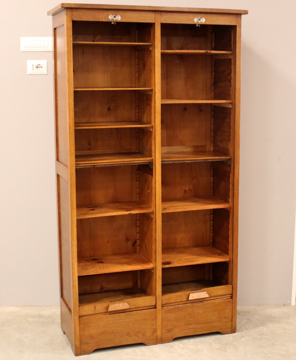 Antique Binder Rolling Curtain Filing Cabinet In Oak-photo-1