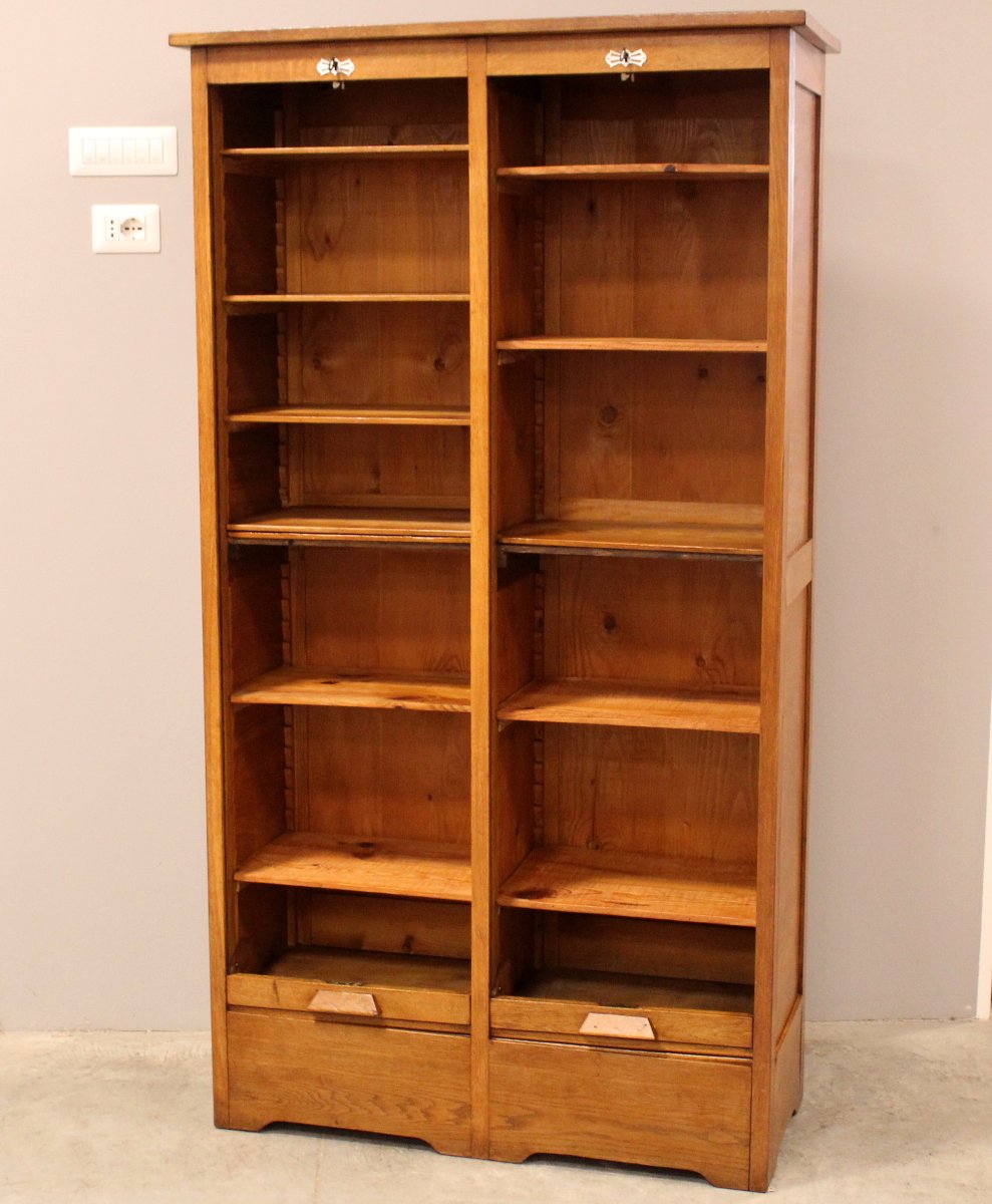 Antique Binder Rolling Curtain Filing Cabinet In Oak-photo-2