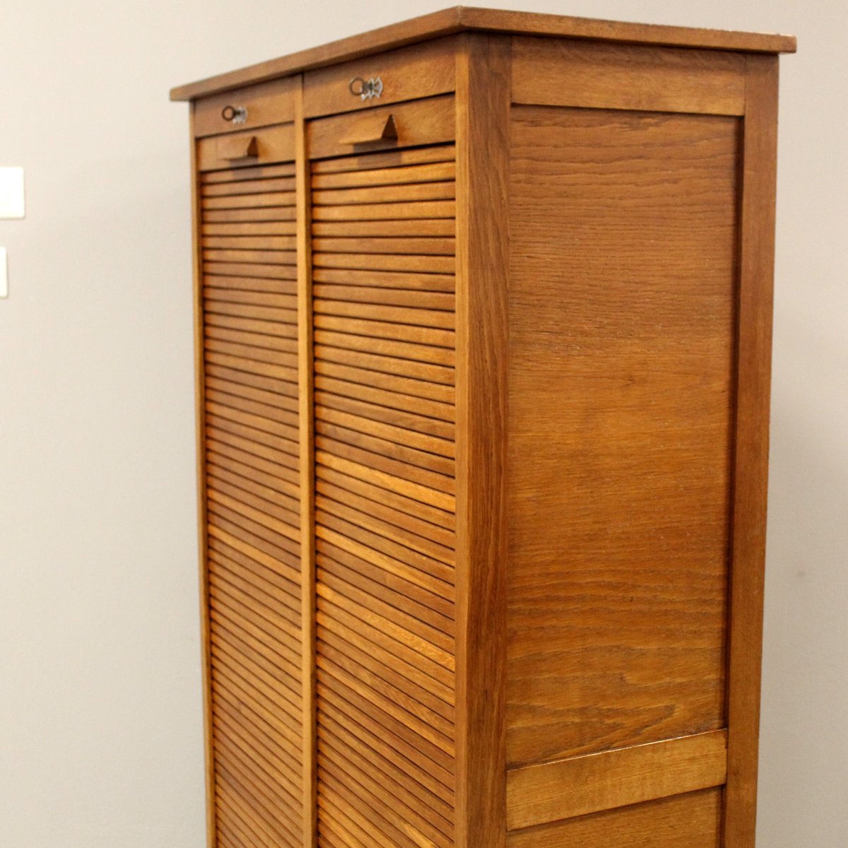 Antique Binder Rolling Curtain Filing Cabinet In Oak-photo-4