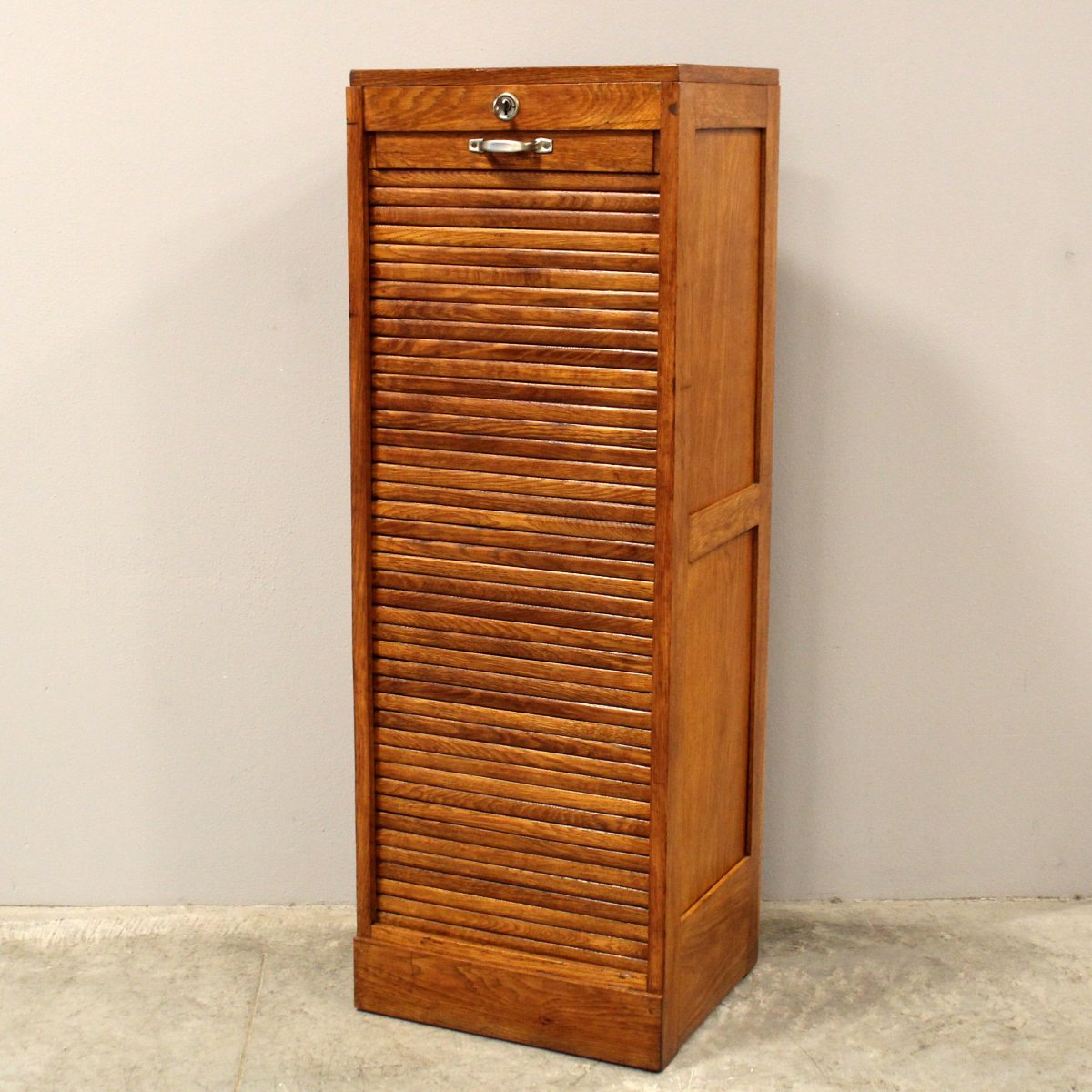 Antique Binder Rolling Curtain Filing Cabinet In Oak-photo-2