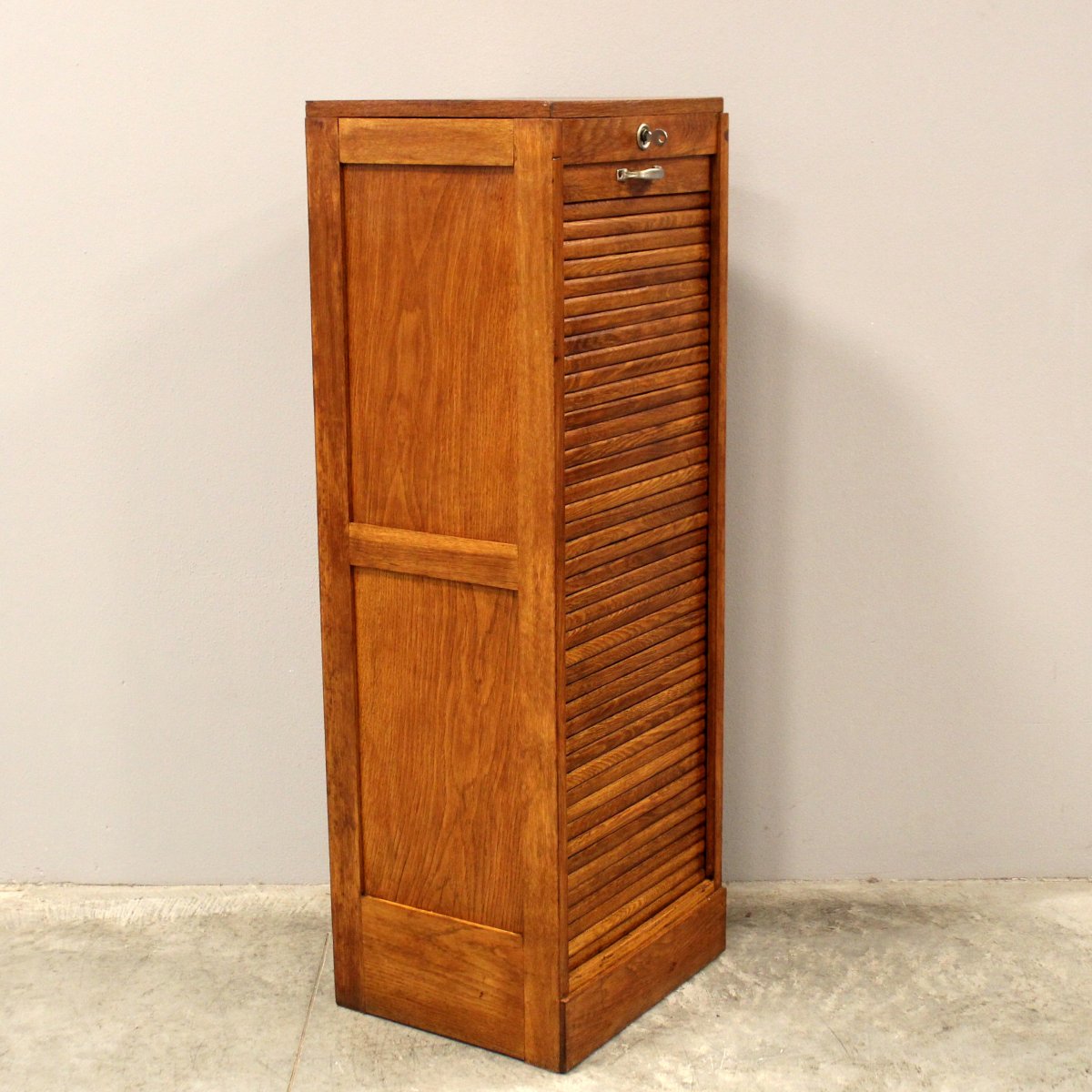 Antique Binder Rolling Curtain Filing Cabinet In Oak-photo-3