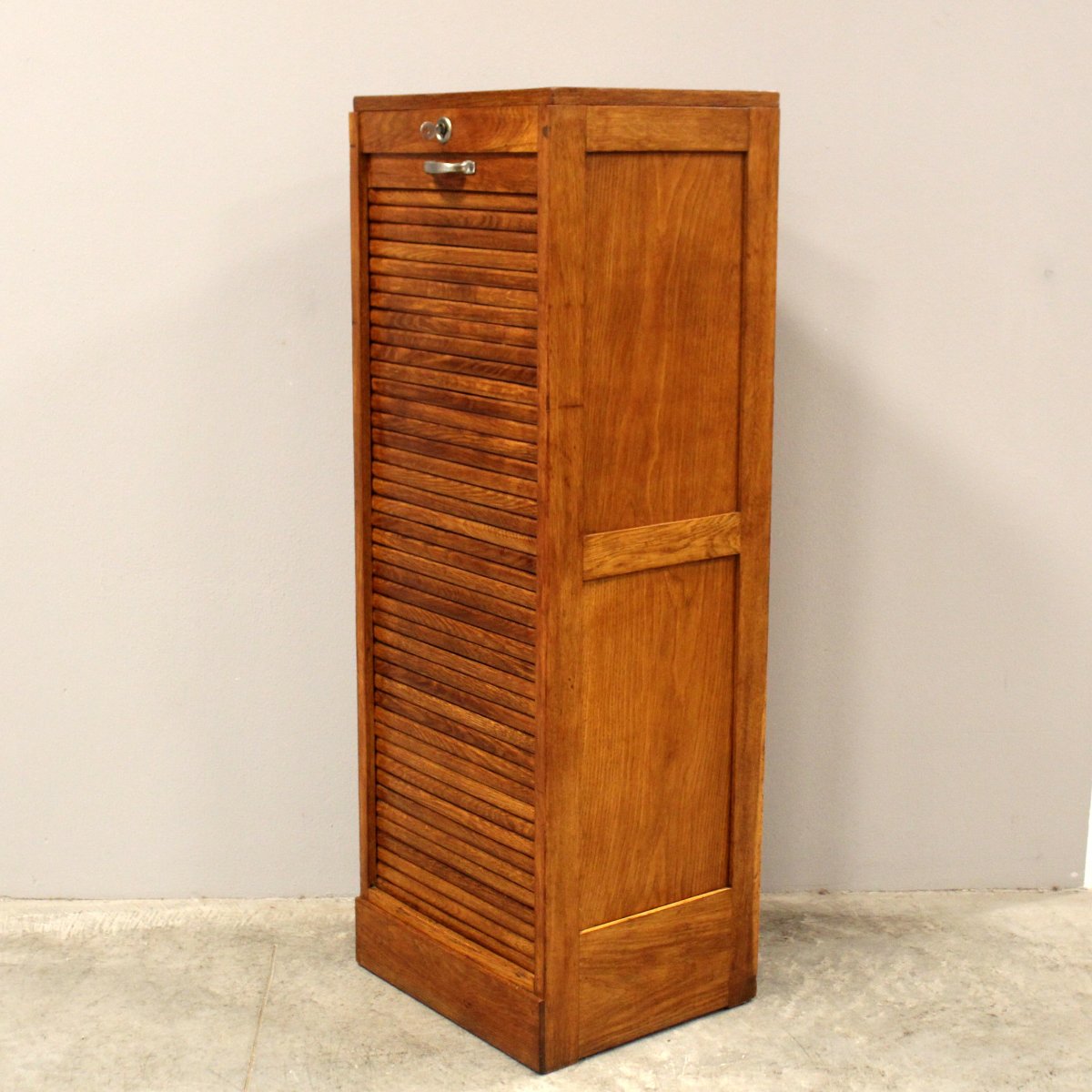 Antique Binder Rolling Curtain Filing Cabinet In Oak-photo-4