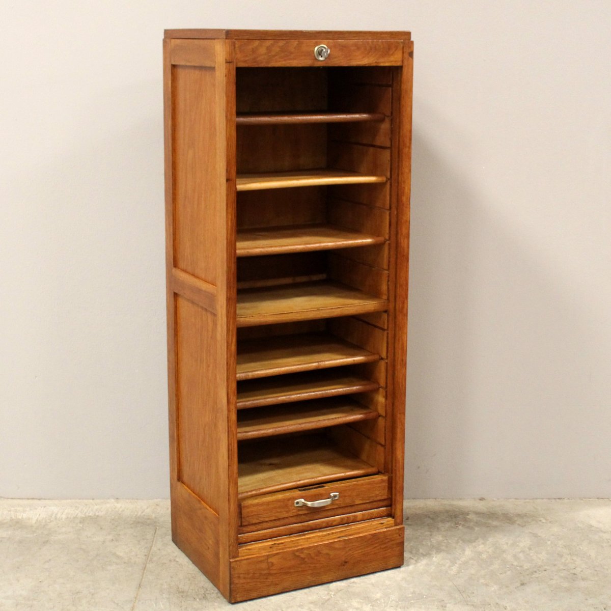 Antique Binder Rolling Curtain Filing Cabinet In Oak-photo-1
