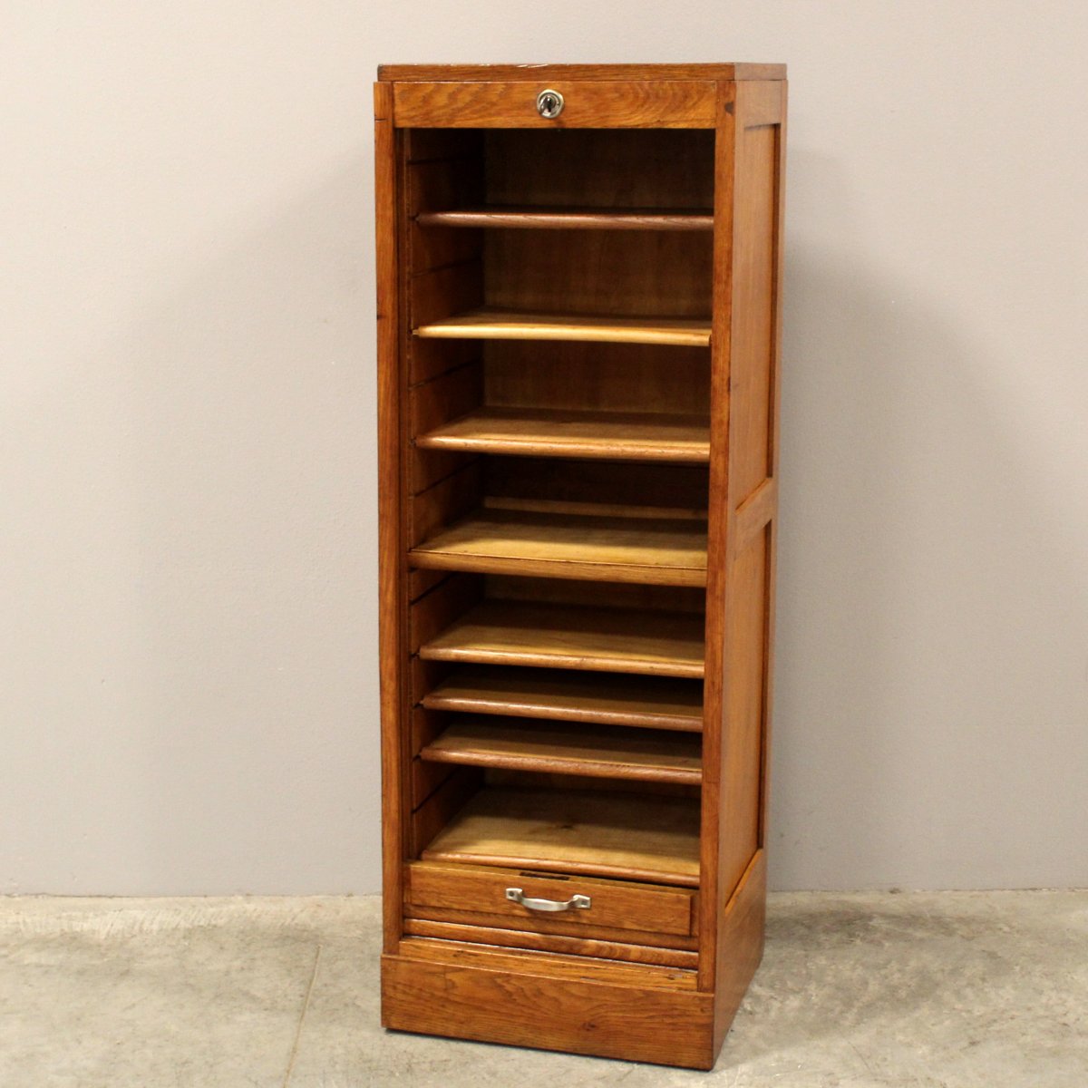 Antique Binder Rolling Curtain Filing Cabinet In Oak-photo-2