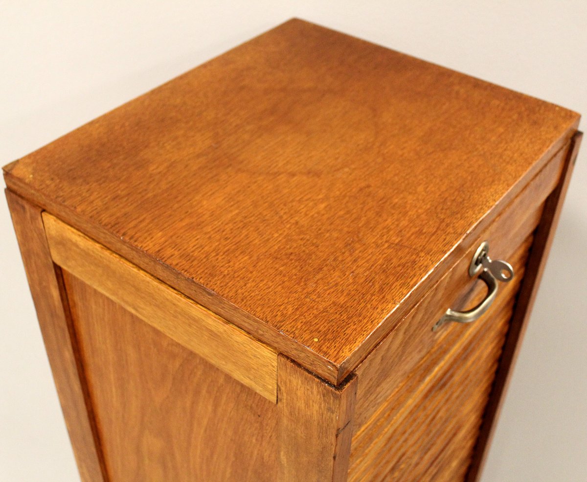 Antique Binder Rolling Curtain Filing Cabinet In Oak-photo-3