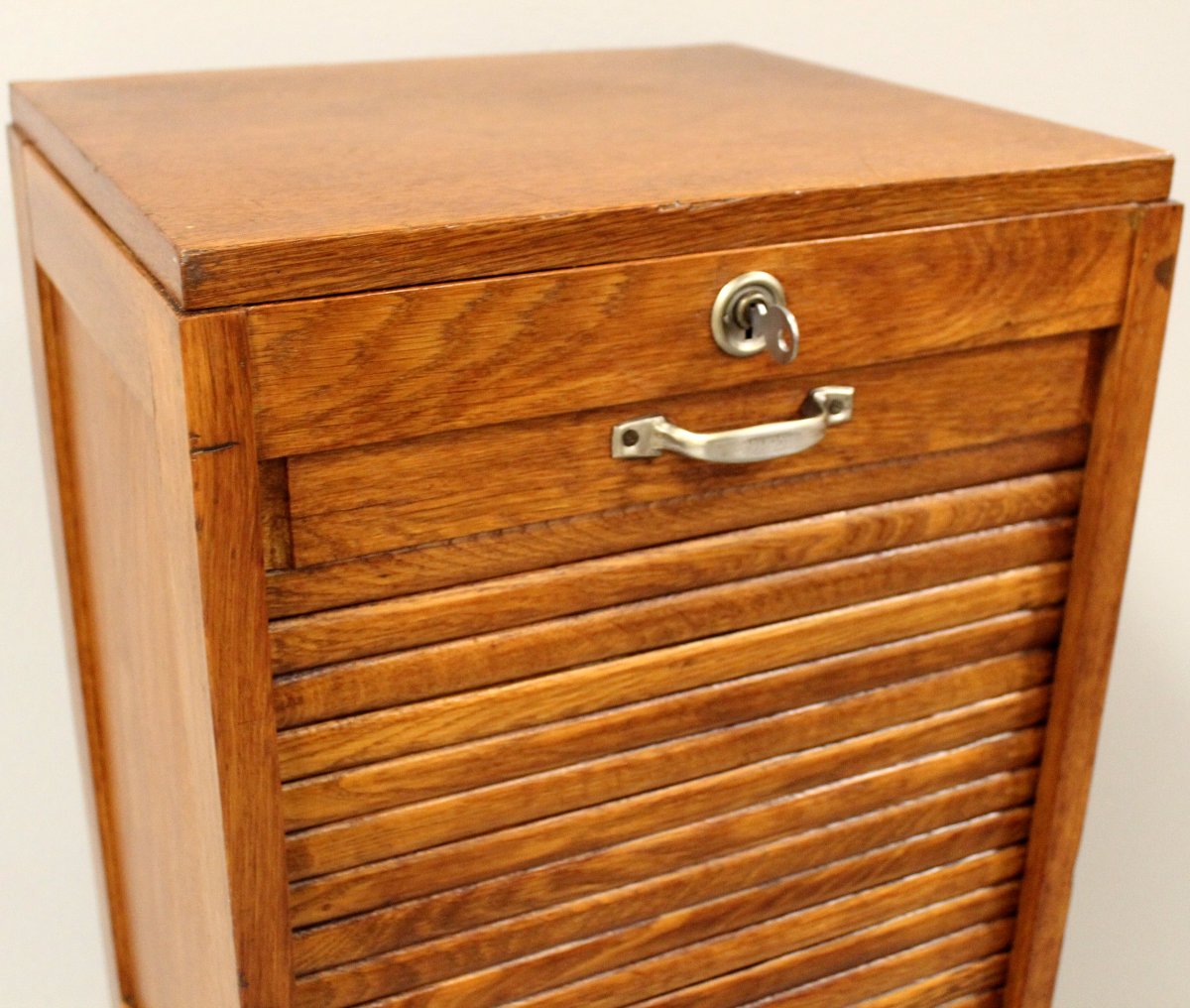 Antique Binder Rolling Curtain Filing Cabinet In Oak-photo-5