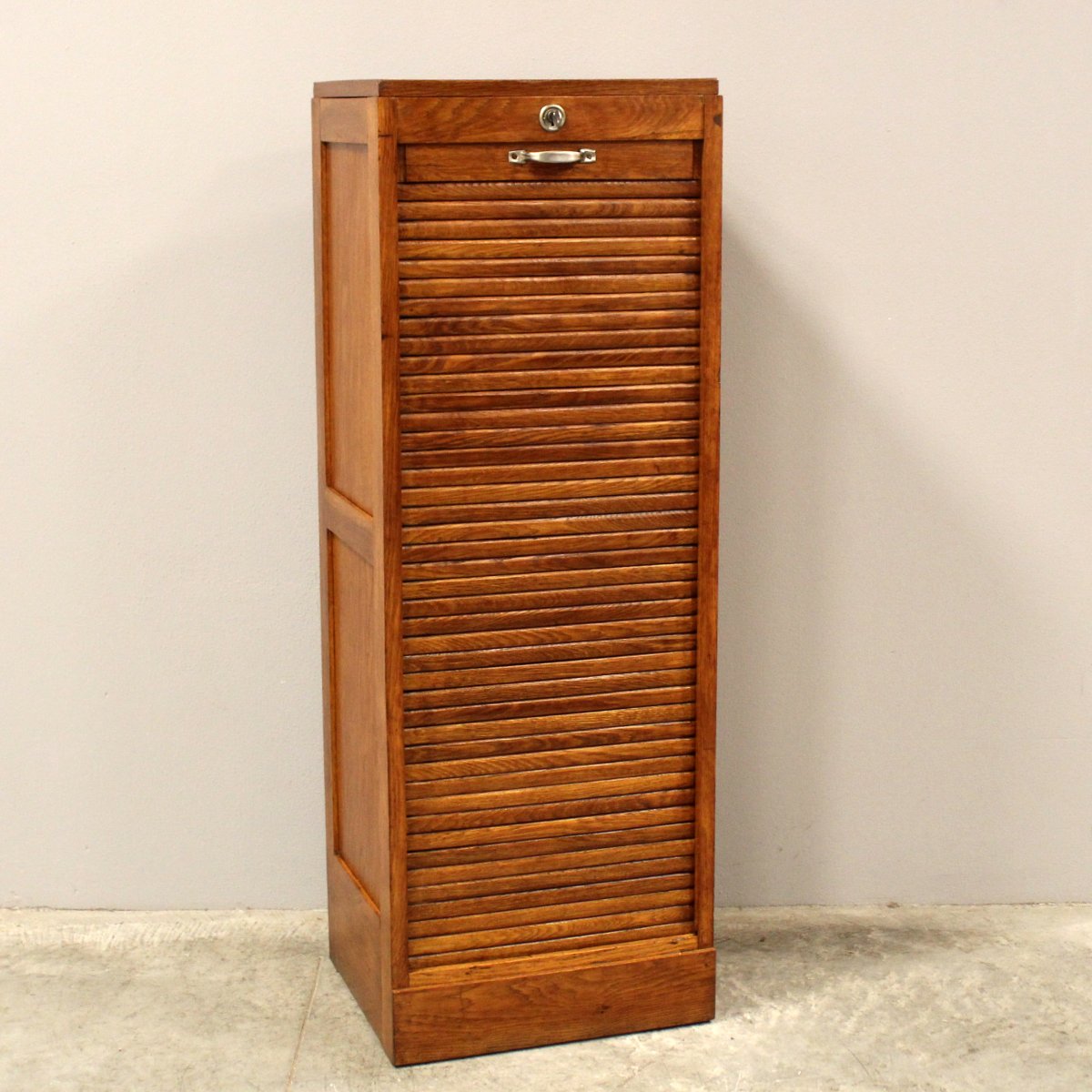 Antique Binder Rolling Curtain Filing Cabinet In Oak