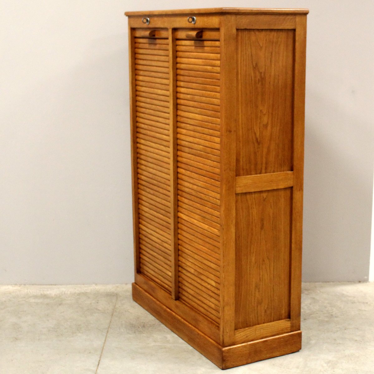 Antique Binder Rolling Curtain Filing Cabinet In Oak-photo-3