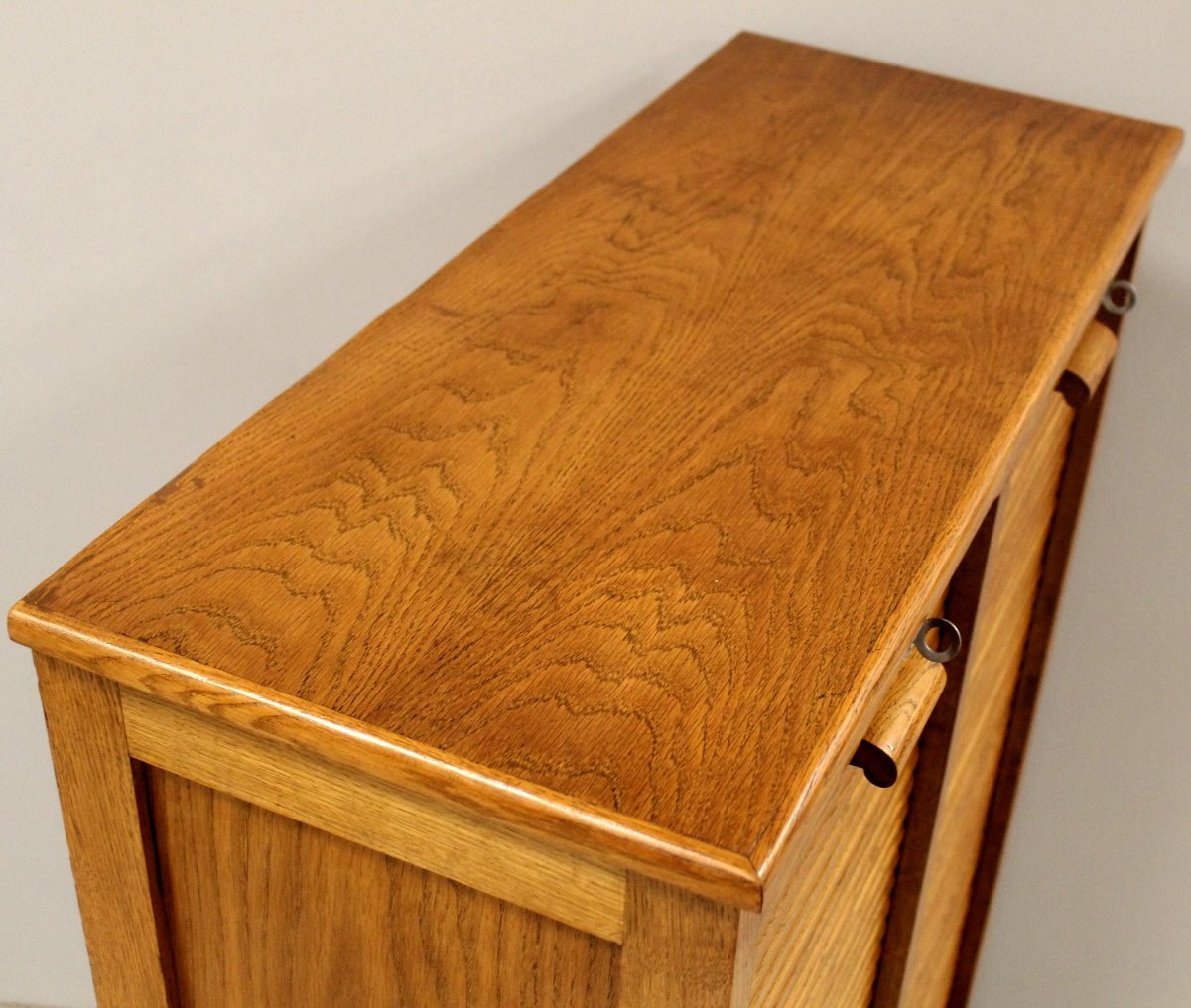 Antique Binder Rolling Curtain Filing Cabinet In Oak-photo-2