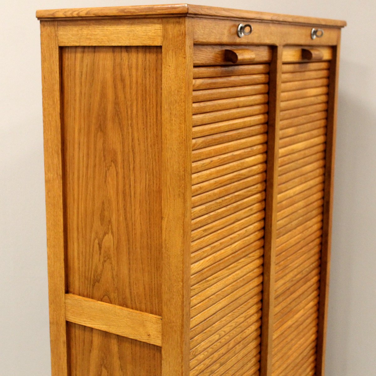 Antique Binder Rolling Curtain Filing Cabinet In Oak-photo-4